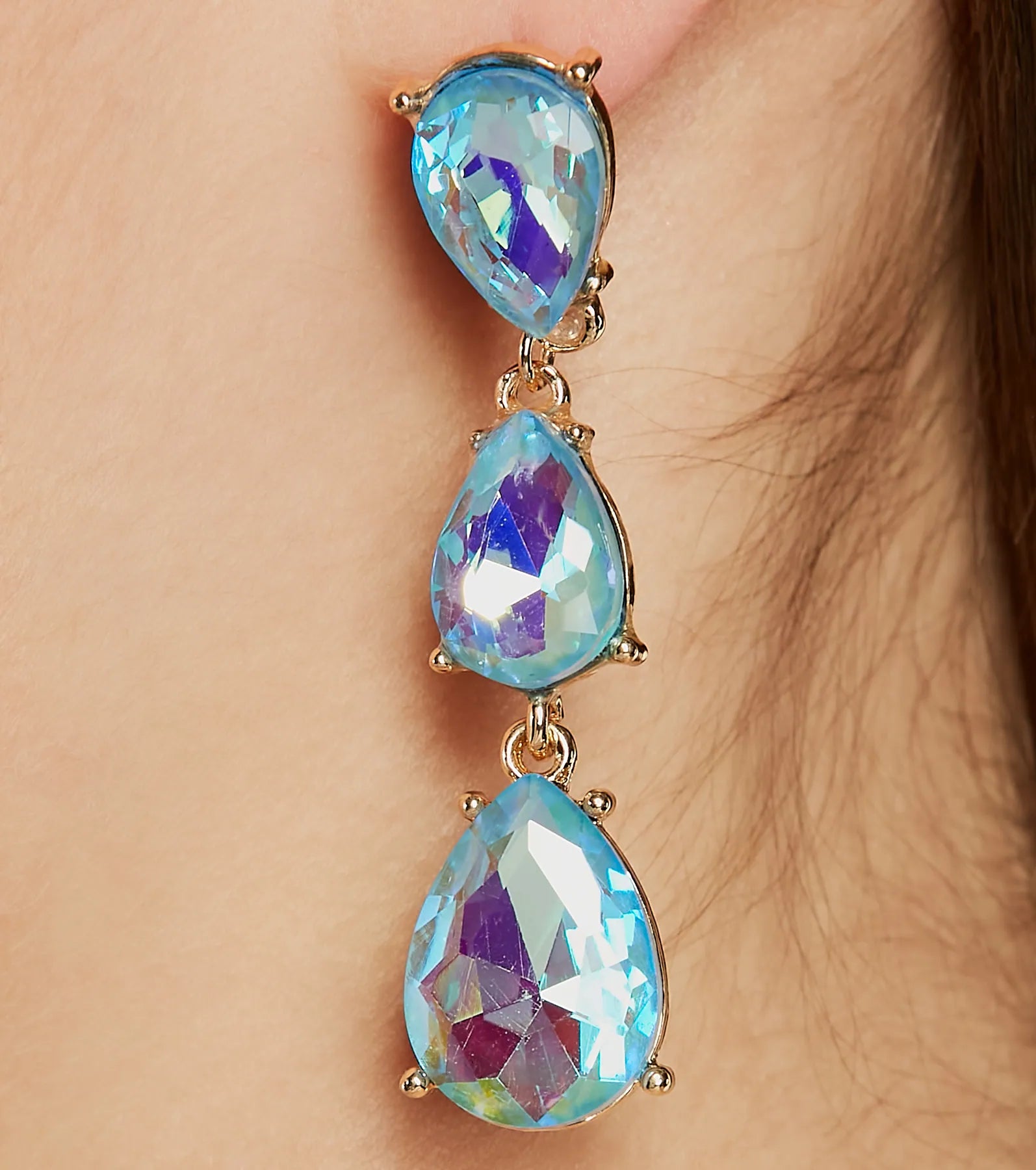 Premium Iridescent Teardrop Rhinestone Earrings - Ultimate Princess Glam