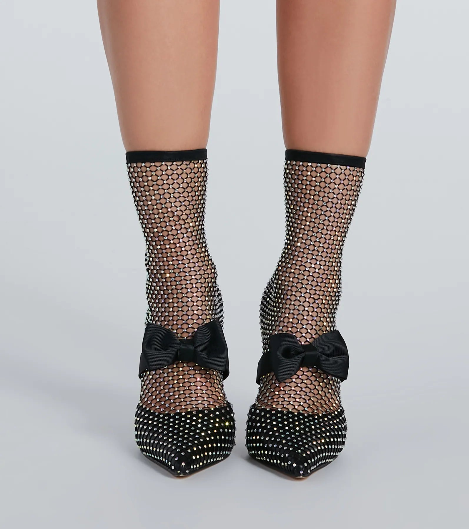 Premium Rhinestone Fishnet Stiletto Boots - Ultimate Glamour