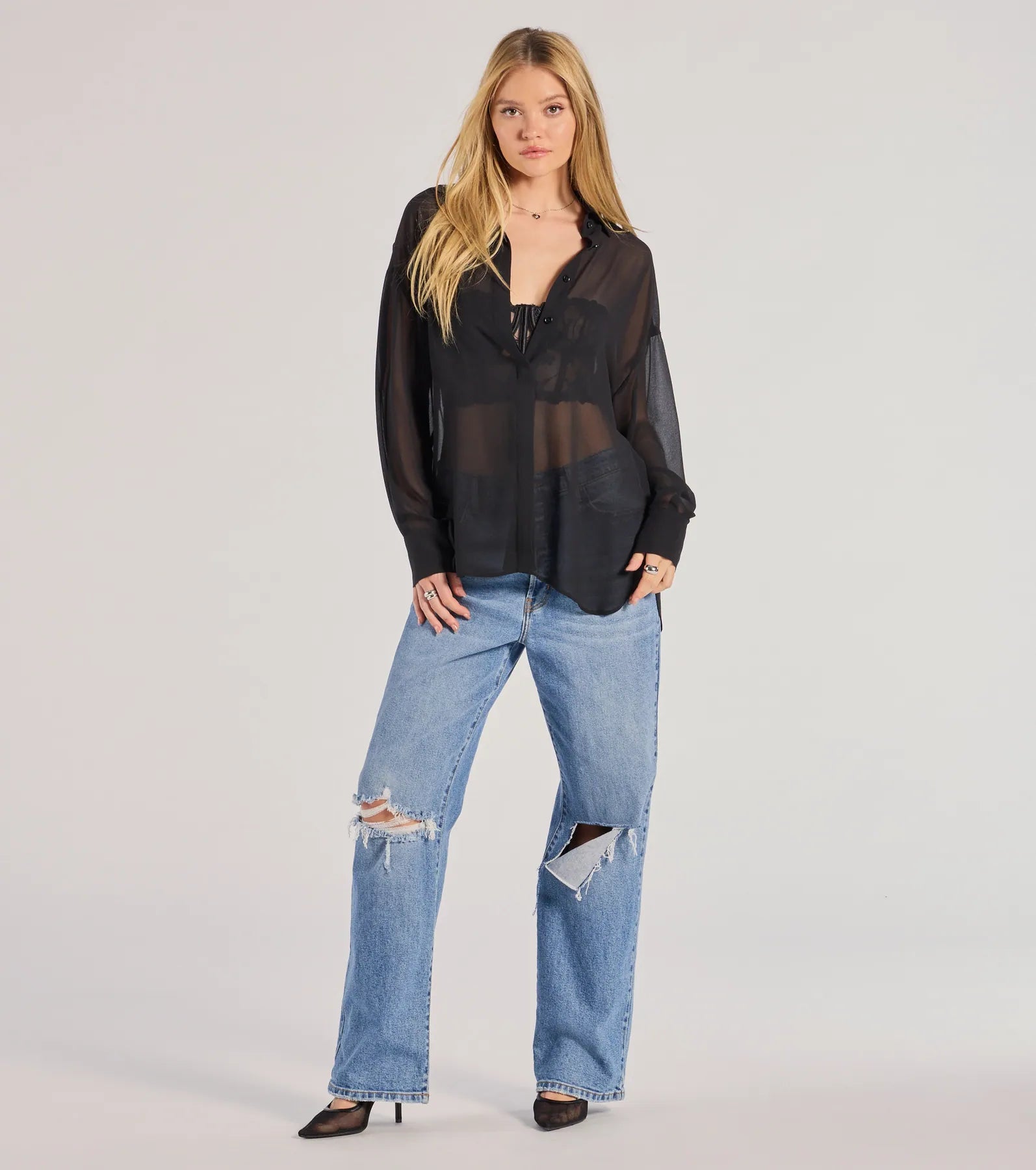 Ultimate Sheer Elegance Blouse - Long Sleeve & Collared