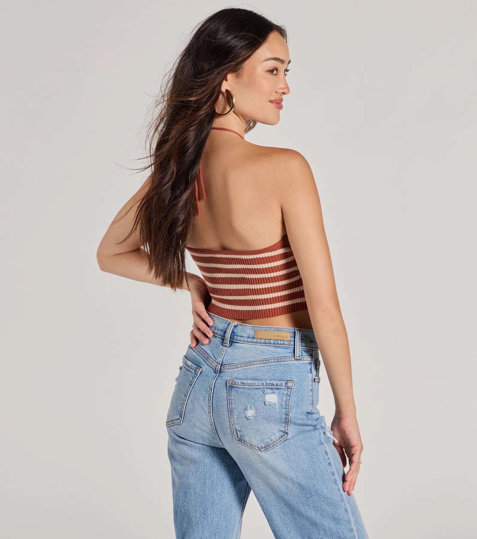 Ultimate Striped Halter Crop Top - Premium Rib Knit