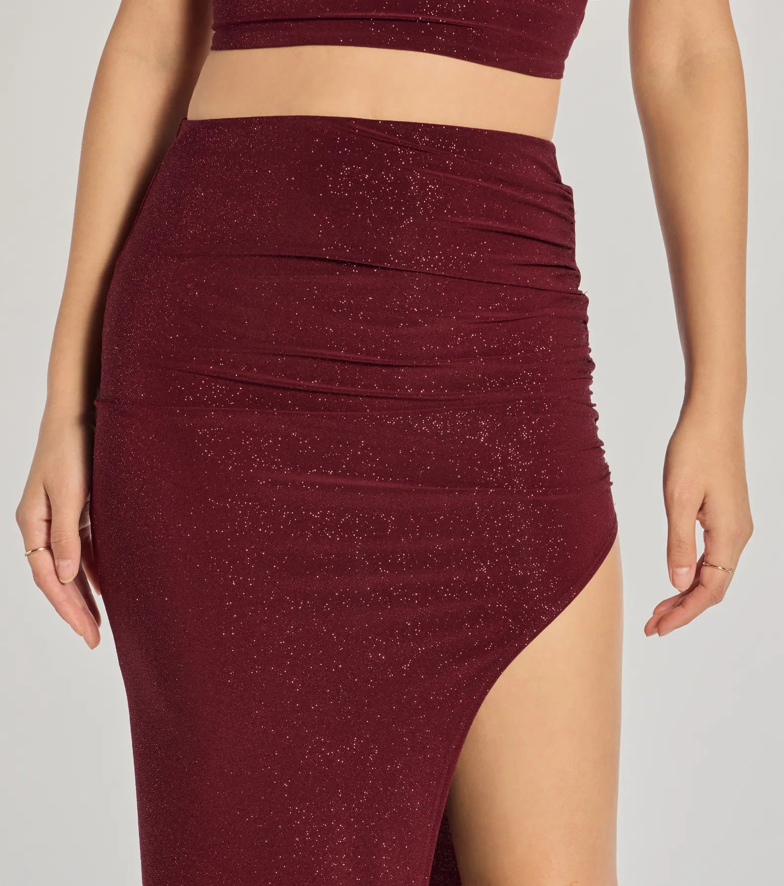 Ultimate Glitzy Affair High-Slit Glitter Midi Skirt - Premium Party Wear