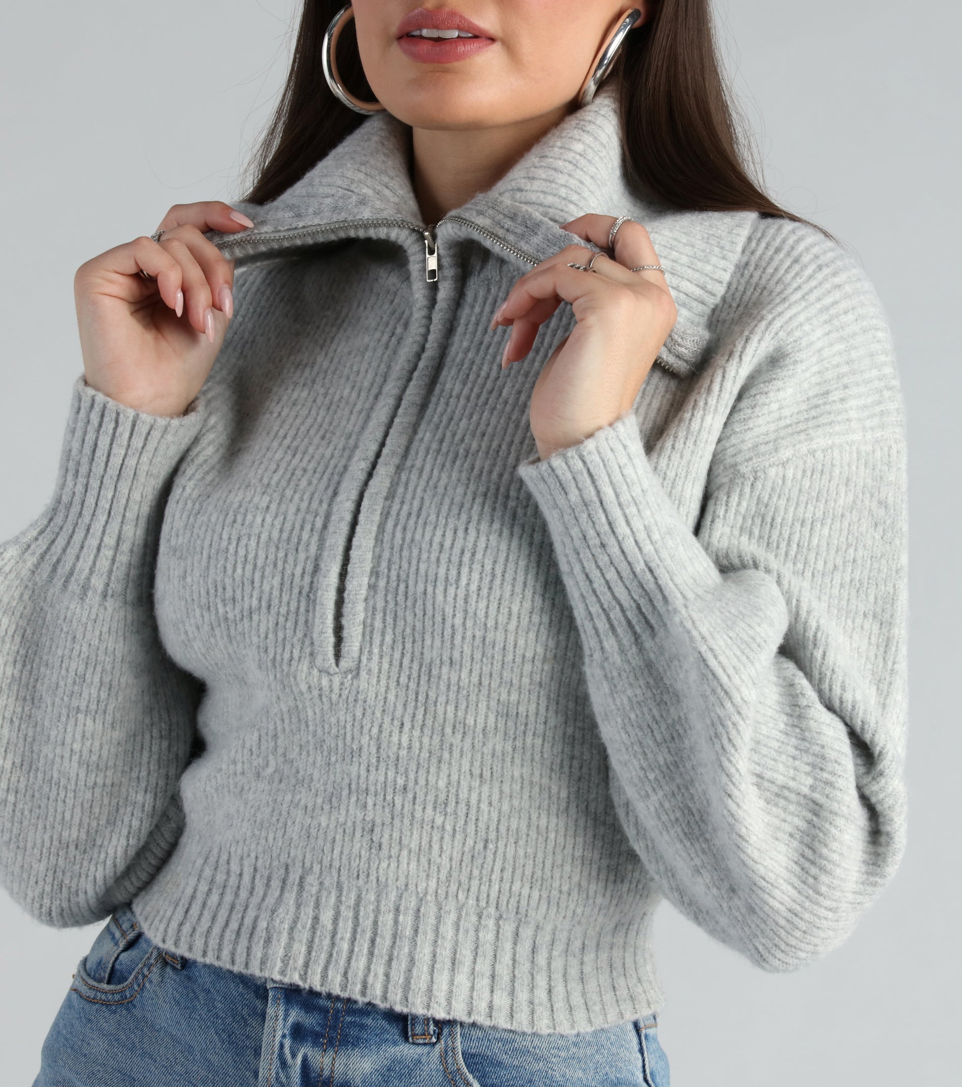 Ultimate Cozy Half-Zip Fuzzy Knit Crop Sweater