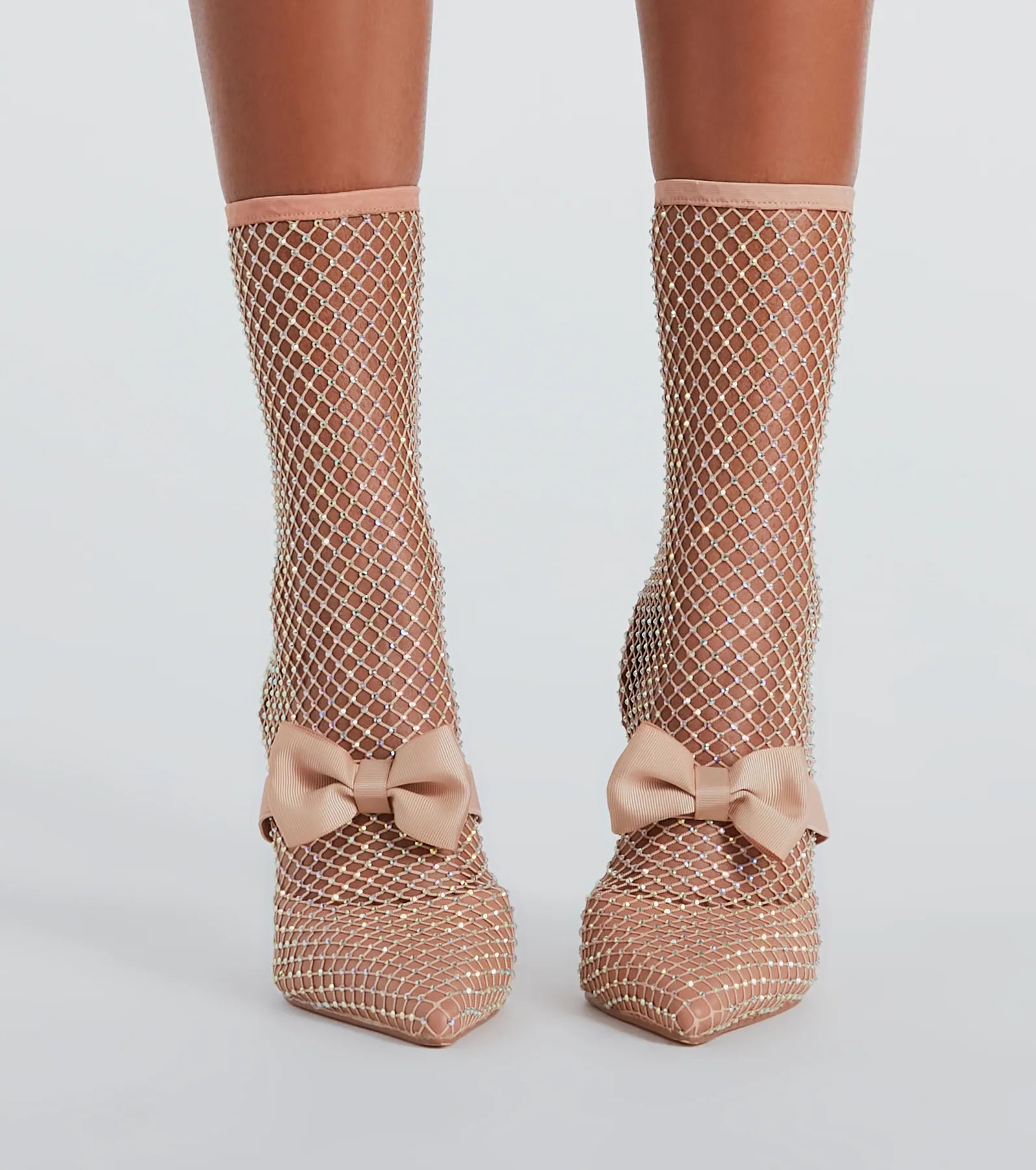 Premium Rhinestone Fishnet Stiletto Boots - Ultimate Glamour