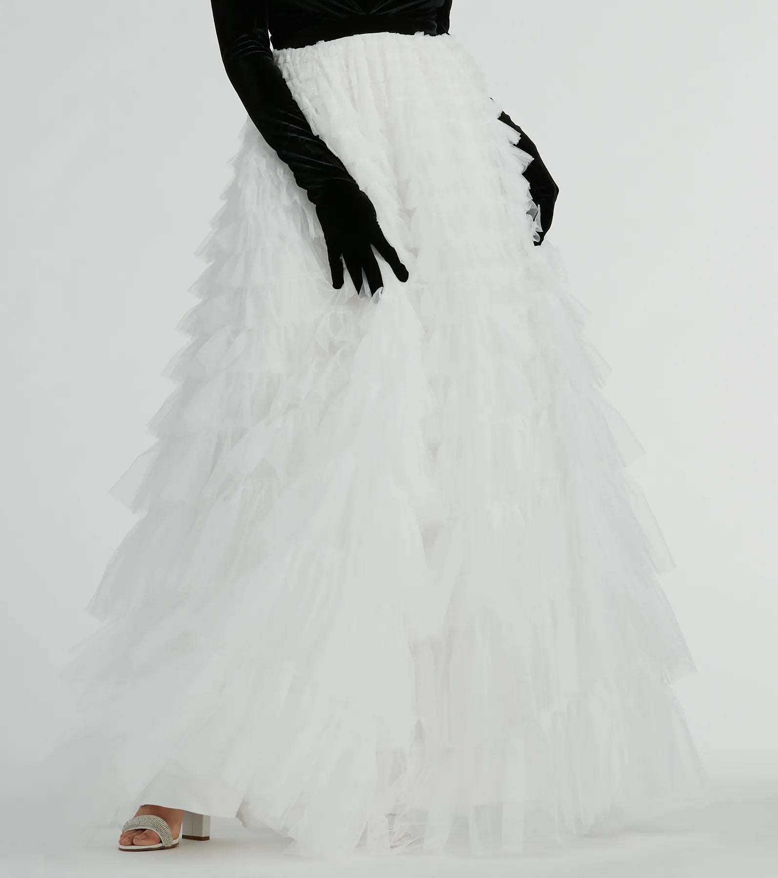 Ultimate Carrie A-Line Ruffled Mesh Ball Gown with Detachable Gloves