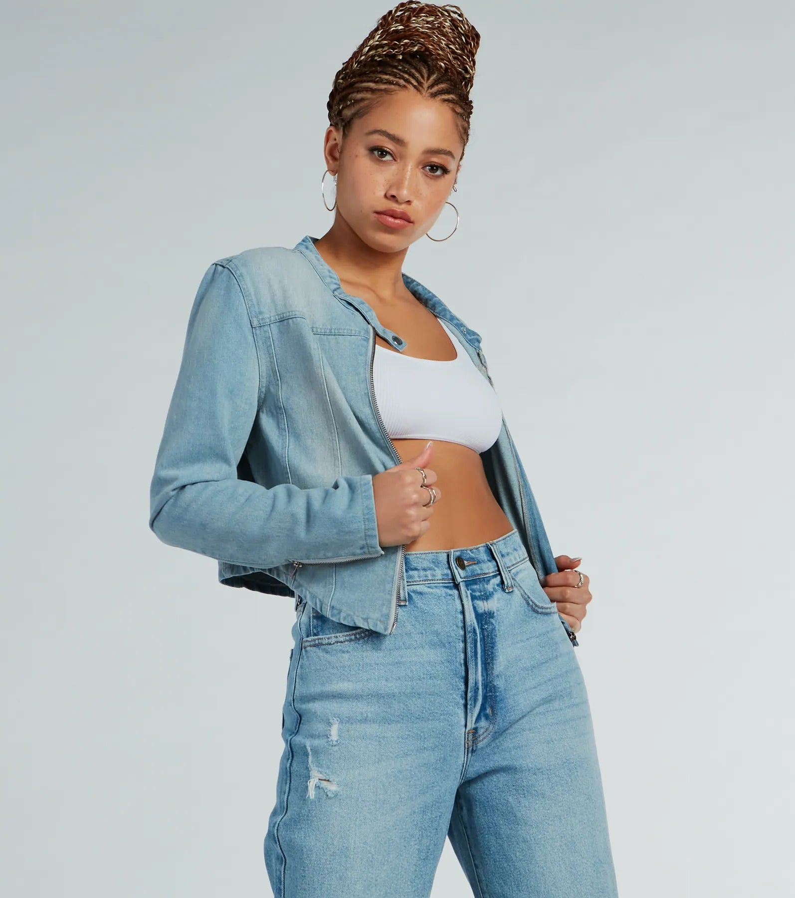 Ultimate Slay Denim Moto Jacket - Premium Zip-Up Style