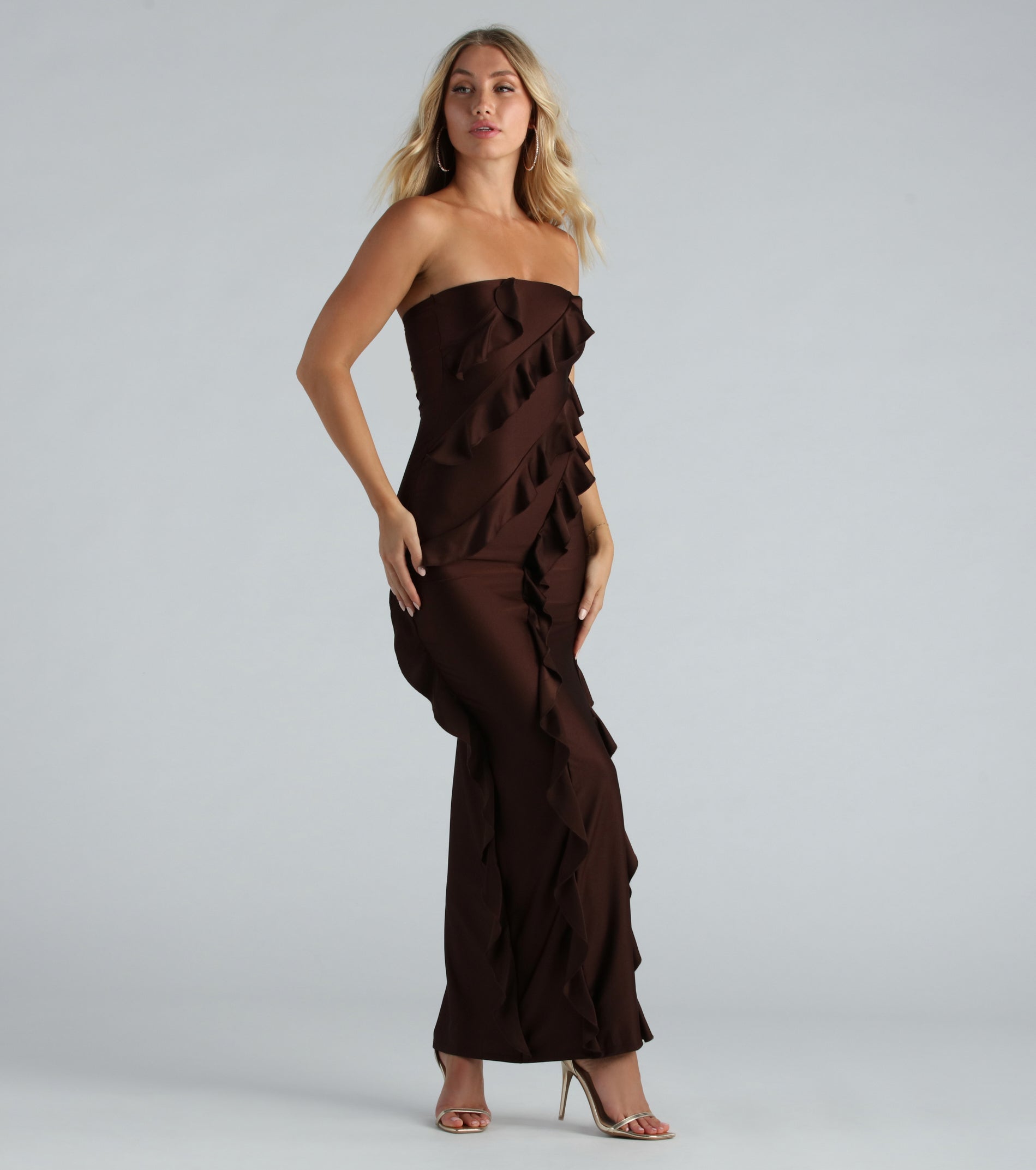 Premium Shayna Strapless Ruffled Maxi Dress for Special Occasions