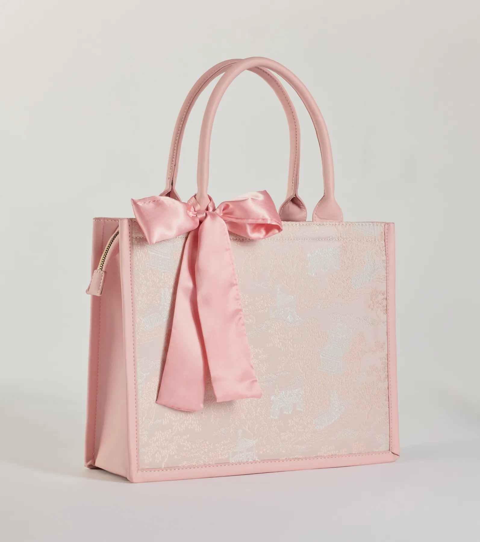 Premium Scenic Embroidered Satin Bow Tote Bag - Ultimate Style & Function