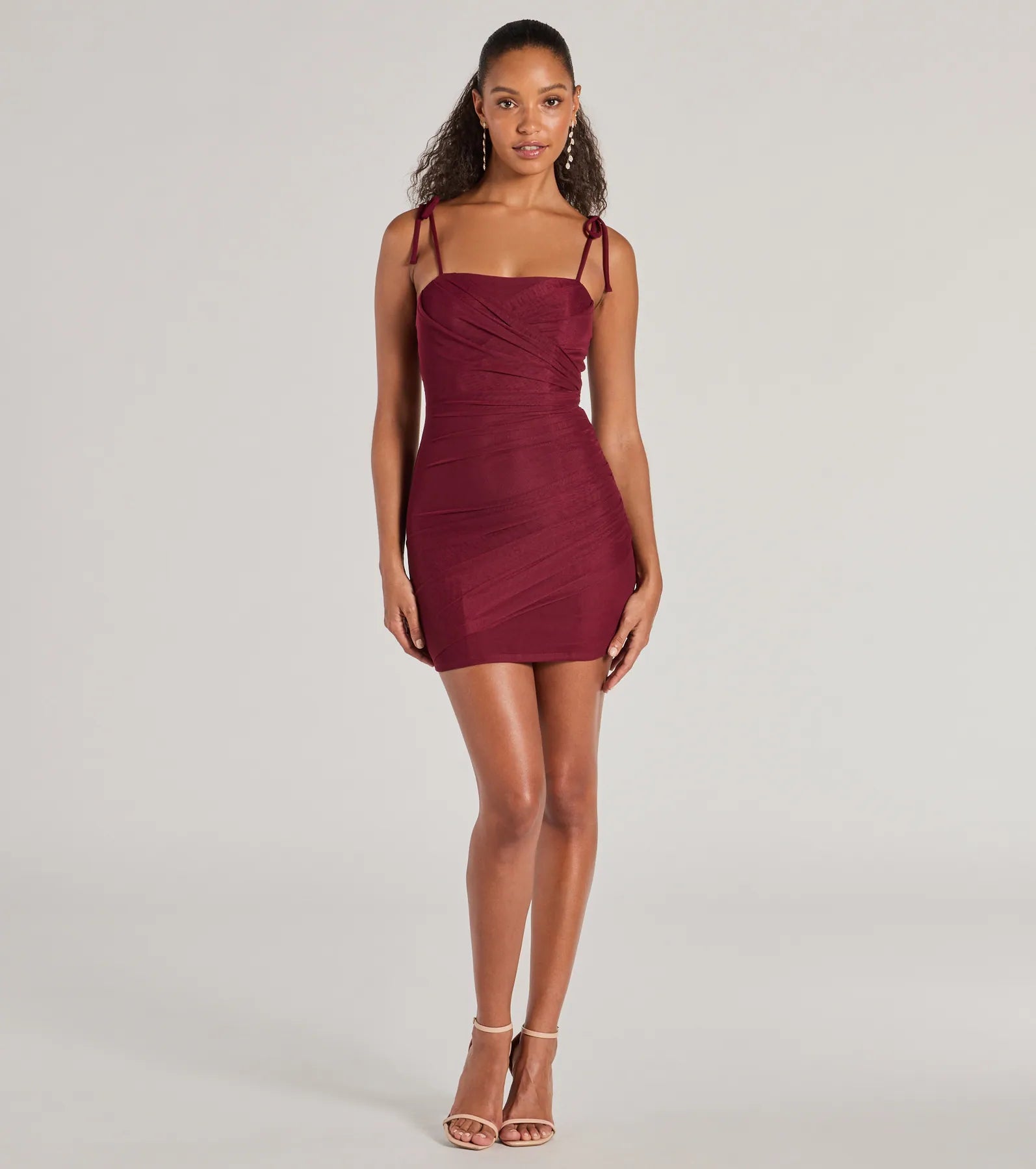 Ultimate Glamour: Mesh & Crepe Ruched Mini Dress for Night Out