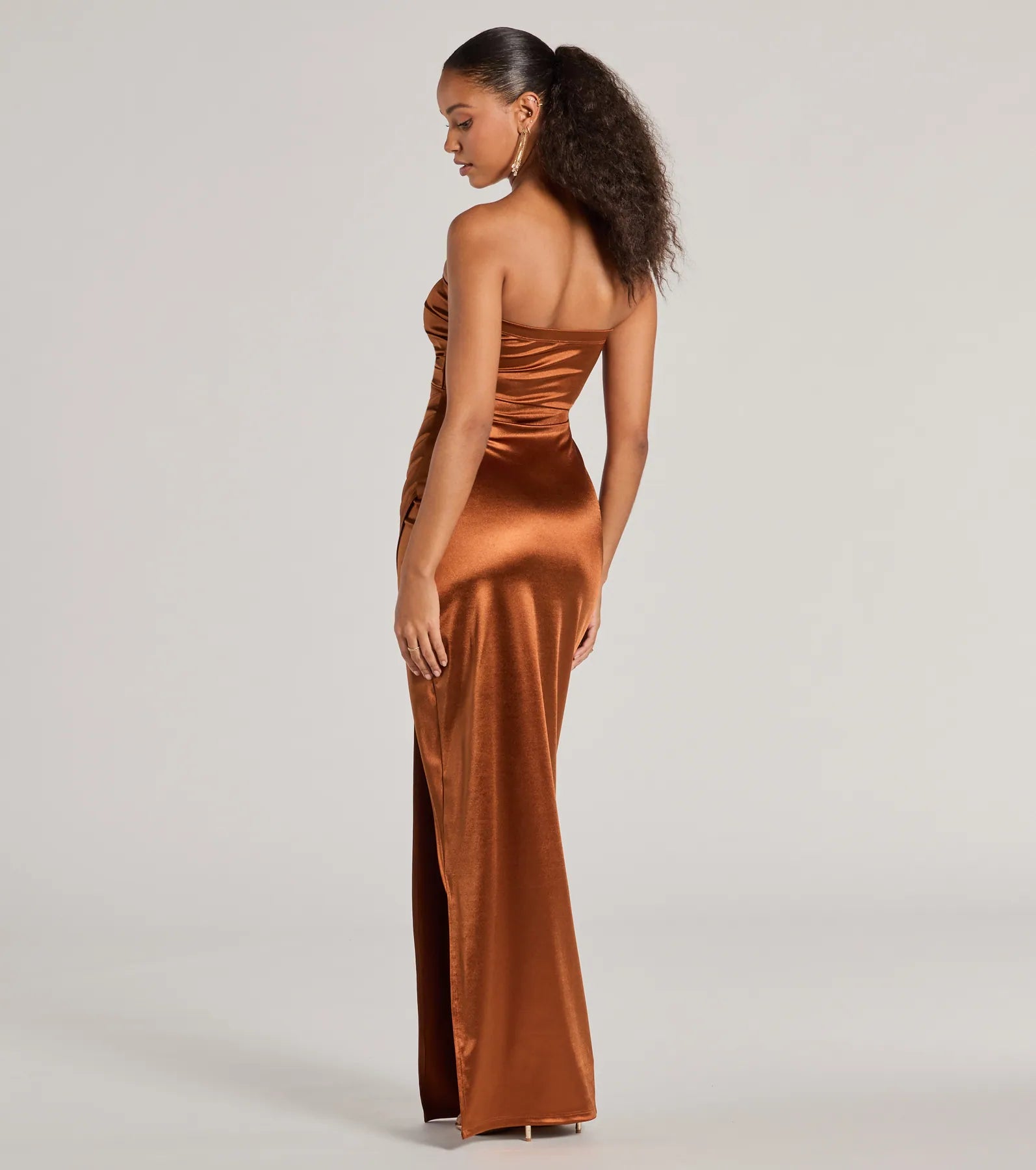 Premium Lauren Strapless Wrap Satin Evening Gown