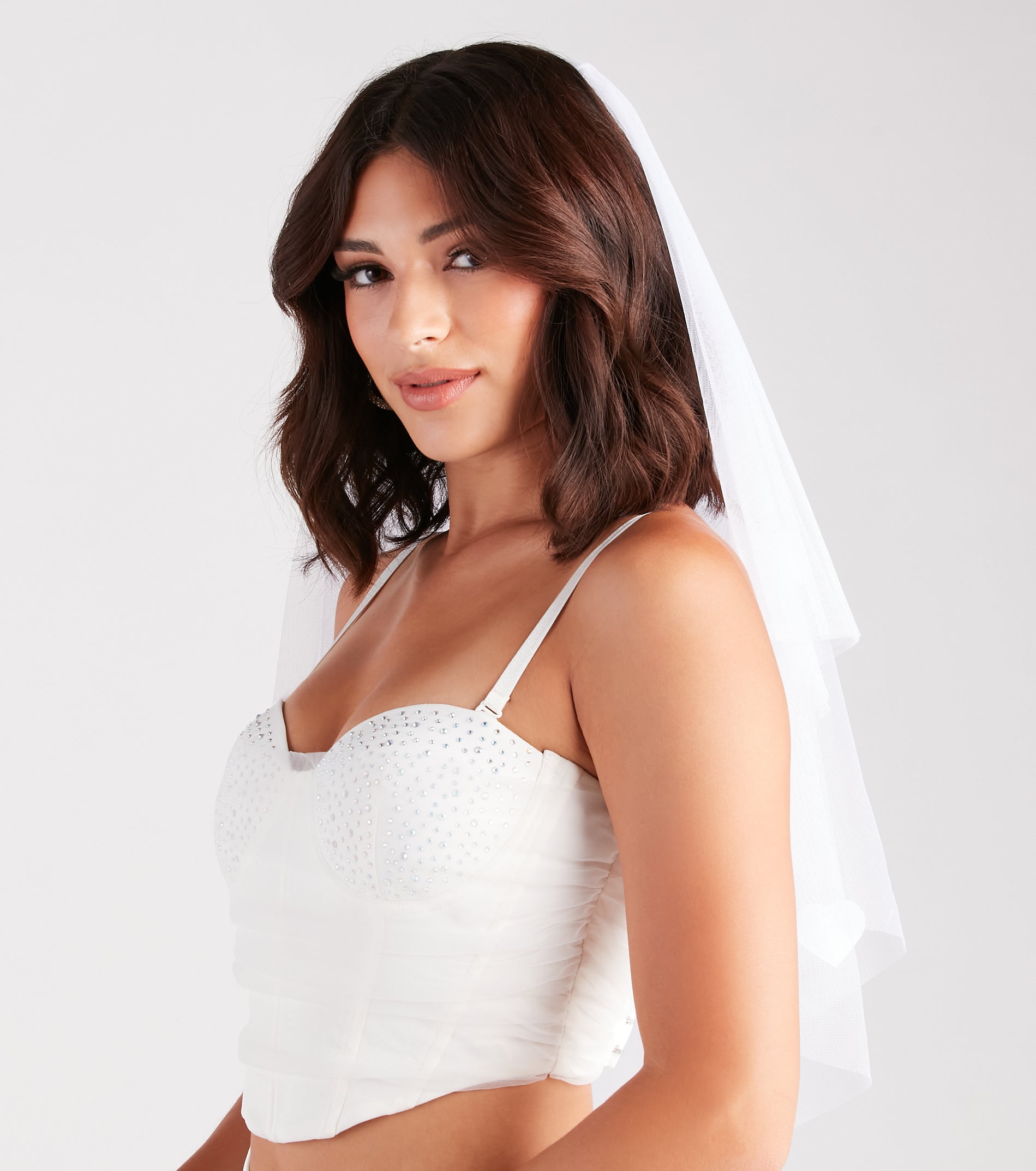 Ultimate Bridal Glam Heart Veil with Rhinestone Details