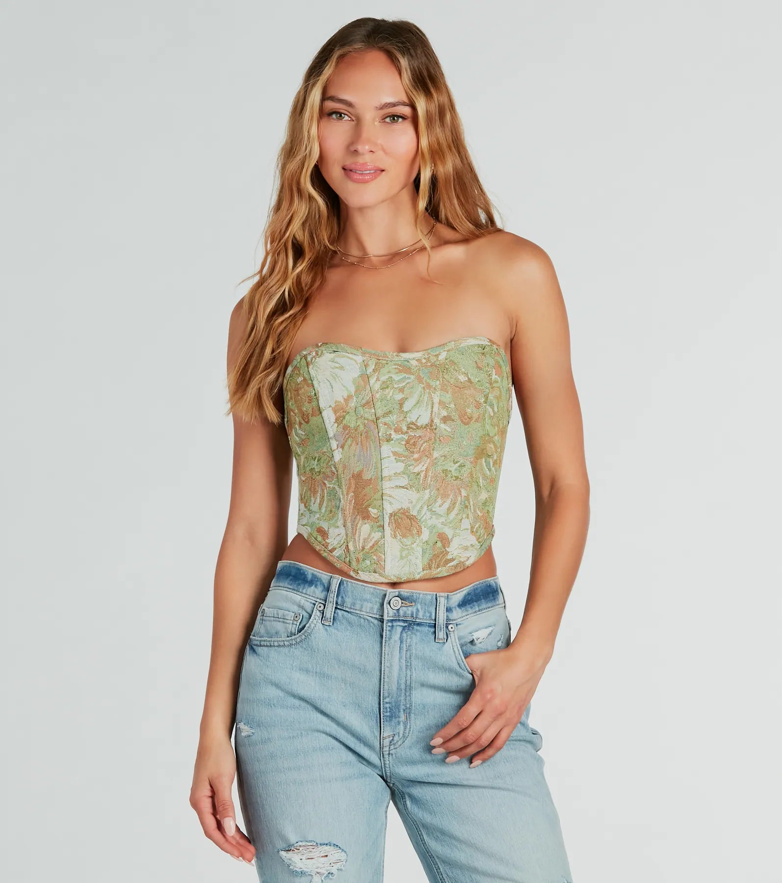 Premium Floral Lace-Up Corset Top for Two