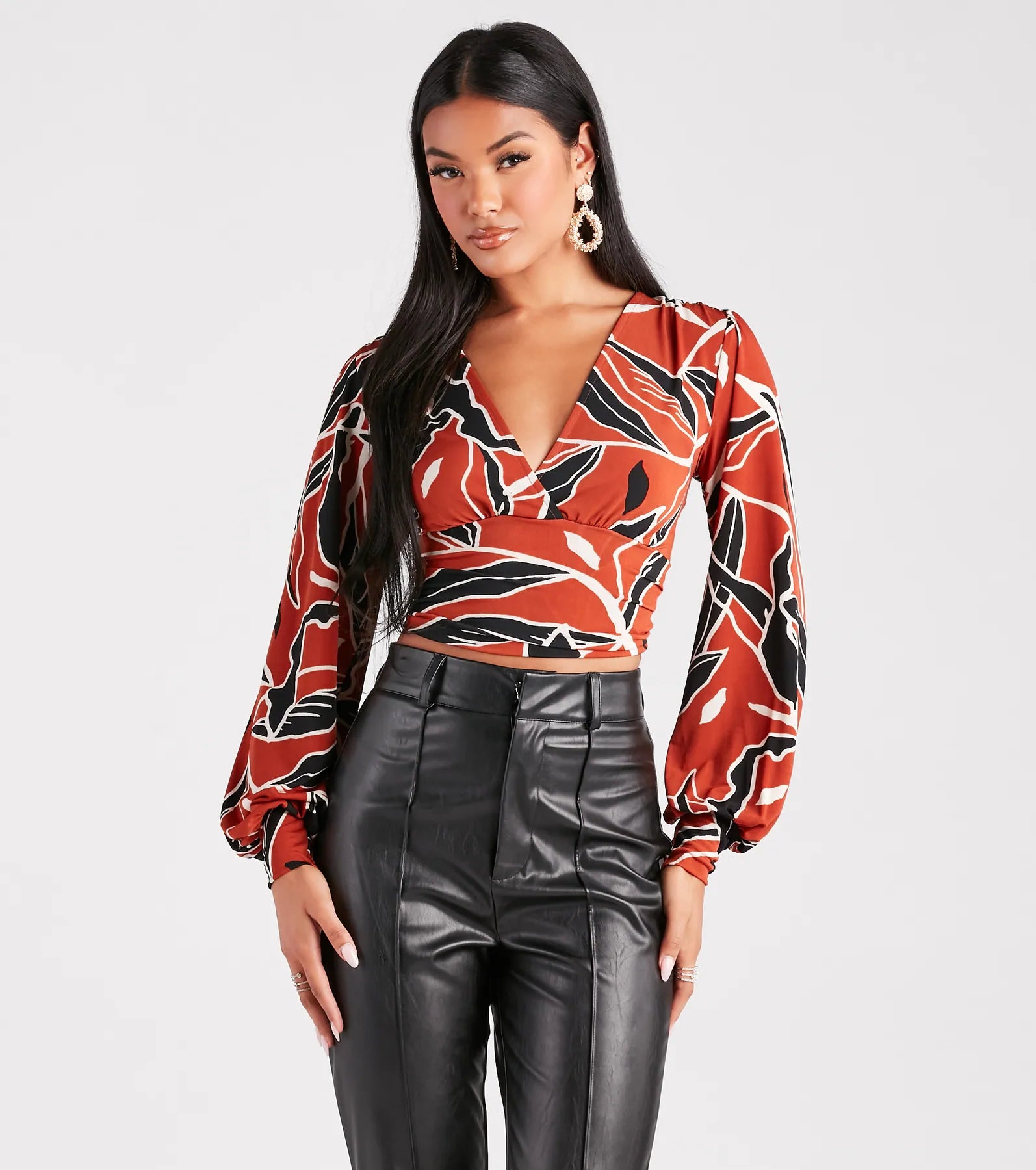 Premium Abstract Surplice Crop Top - Ultimate Style Statement