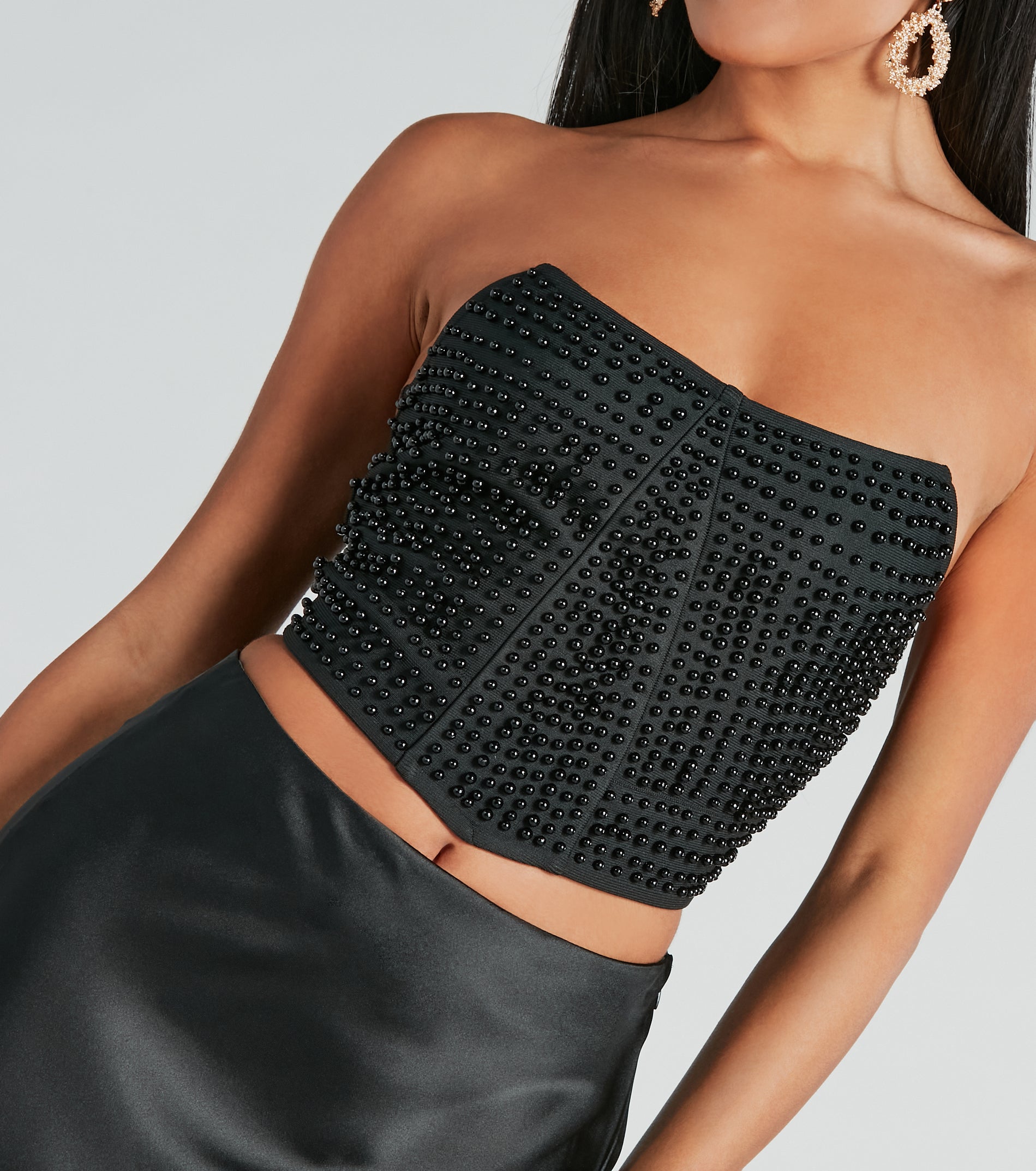 Ultimate Glam Faux Pearl Bandage Crop Top