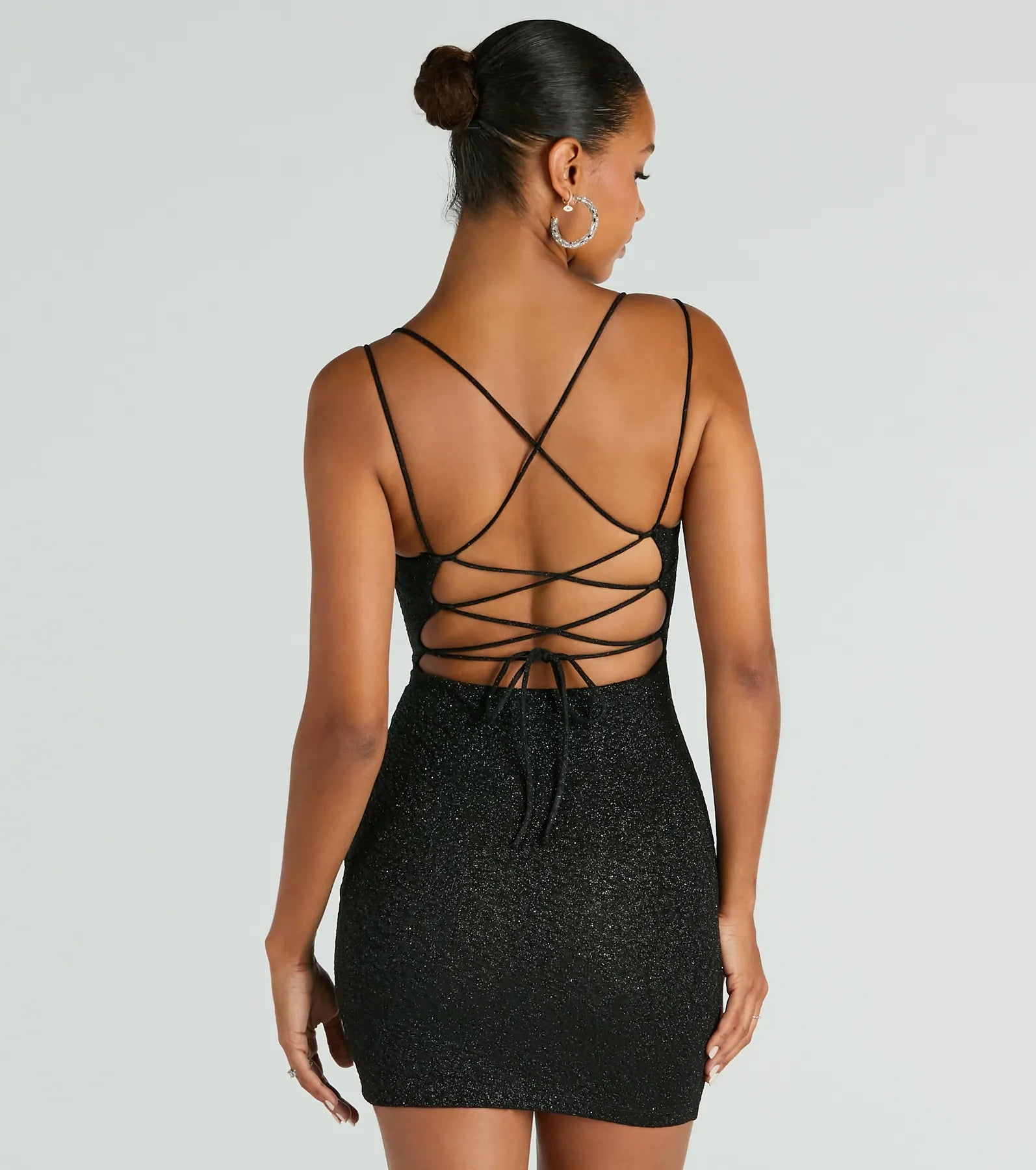 Ultimate Glitter Lace-Up Mini Dress