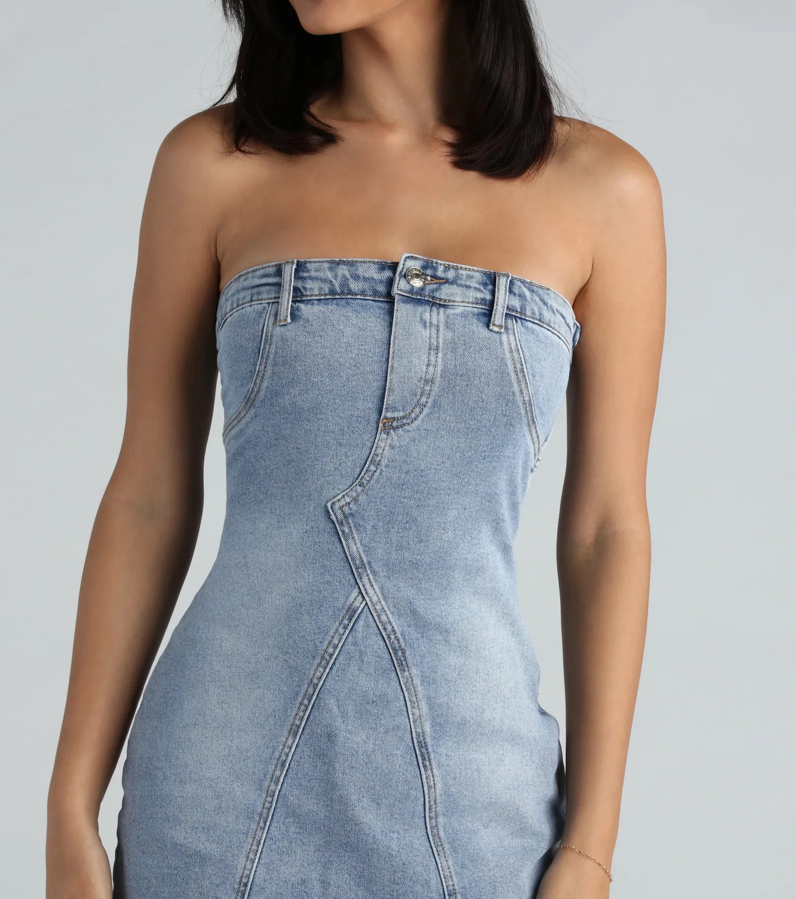 Ultimate 90s Revival Denim Strapless Mini Dress