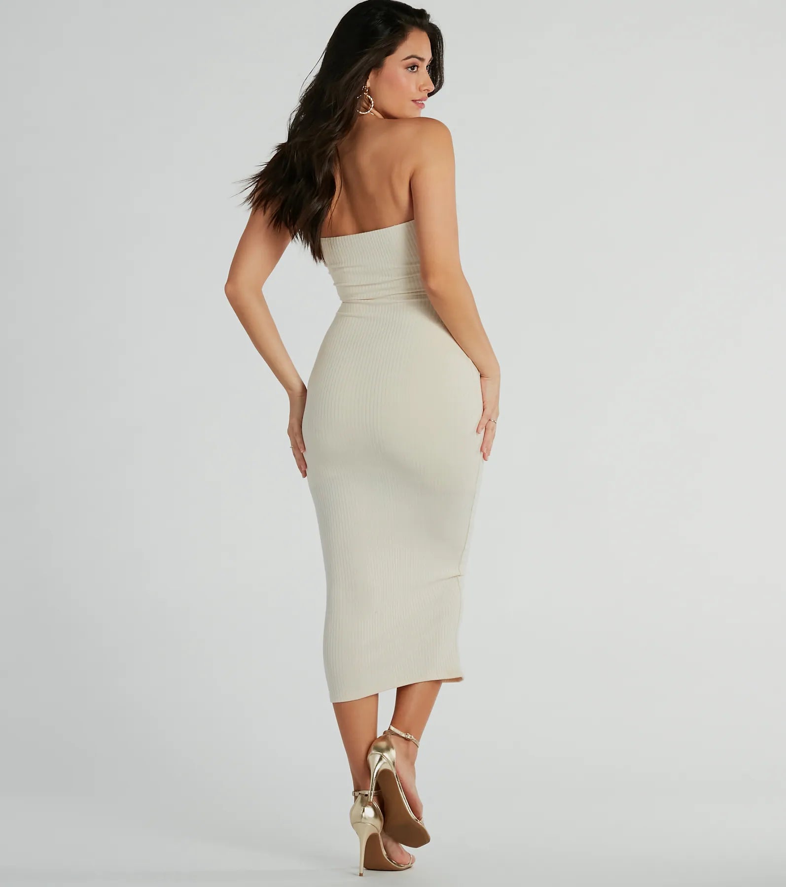 Ultimate Rib Knit Strapless Midi Dress - She's The Main Collection