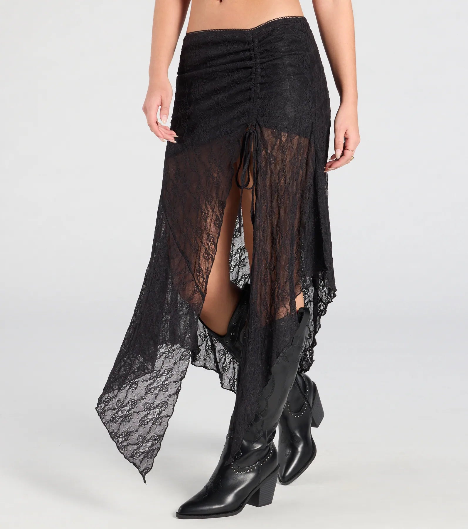 Premium Boho Sheer Lace Asymmetric Maxi Skirt - Ultimate Flowy Style