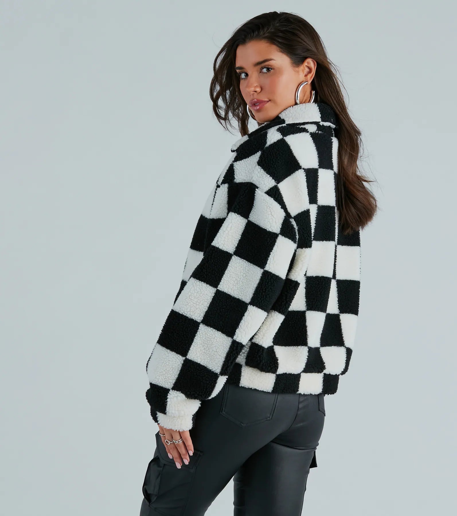 Ultimate Checkerboard Sherpa Bomber Jacket - Stay Cozy & Stylish