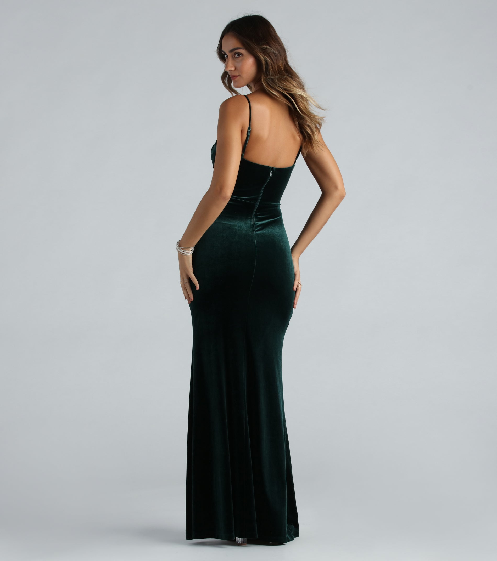Premium Harper Velvet Mermaid Gown with High Slit