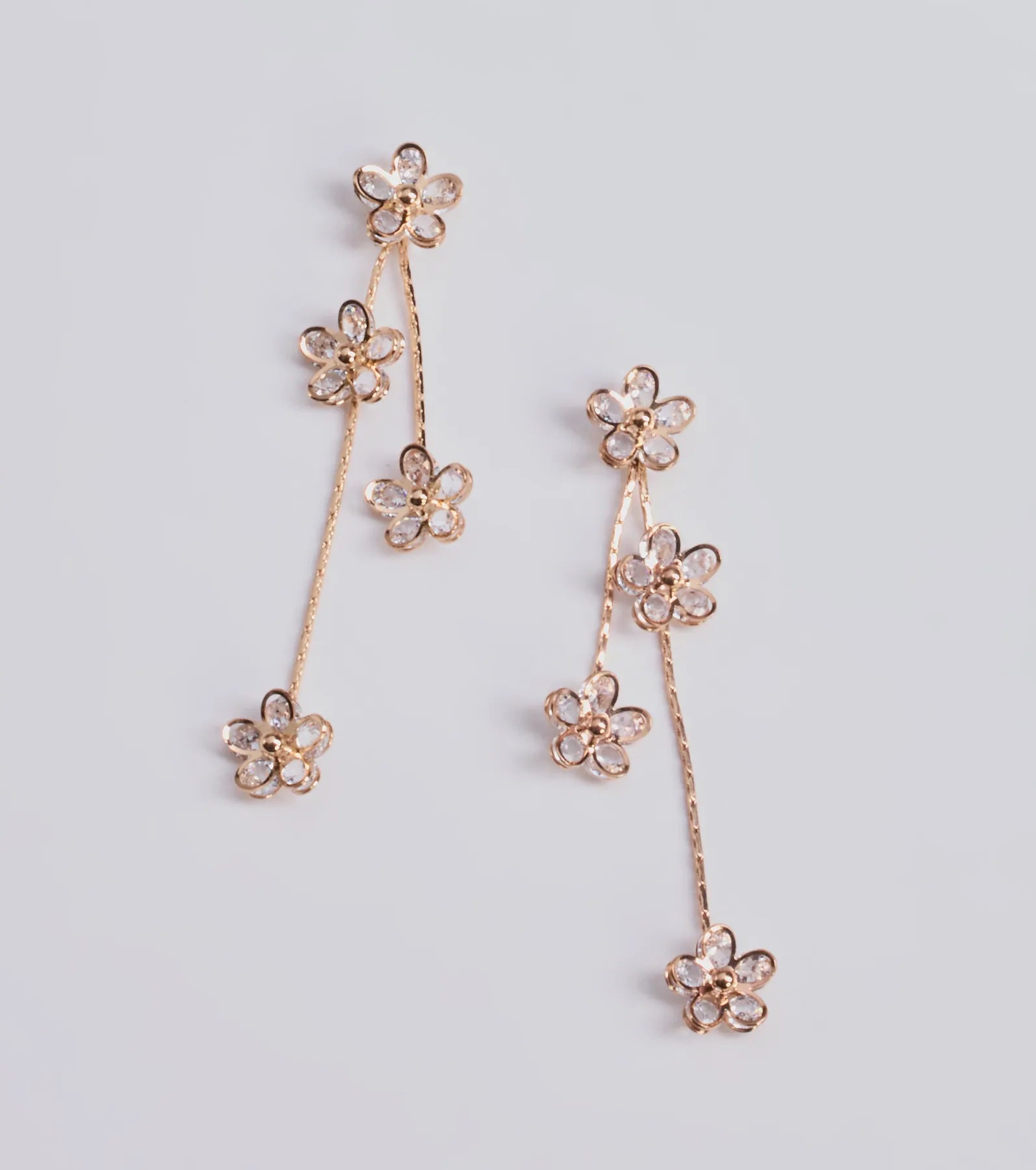 Premium Floral Rhinestone Linear Earrings - Elegant Statement Jewelry