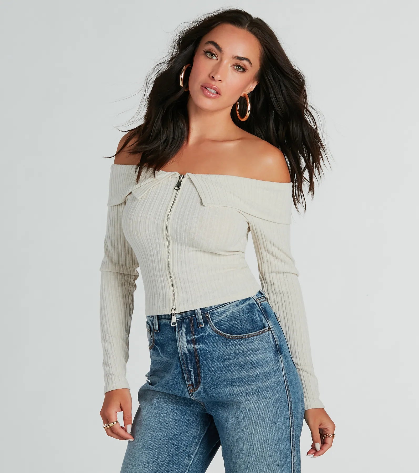 Ultimate Off-The-Shoulder Zip Top - Effortlessly Charming