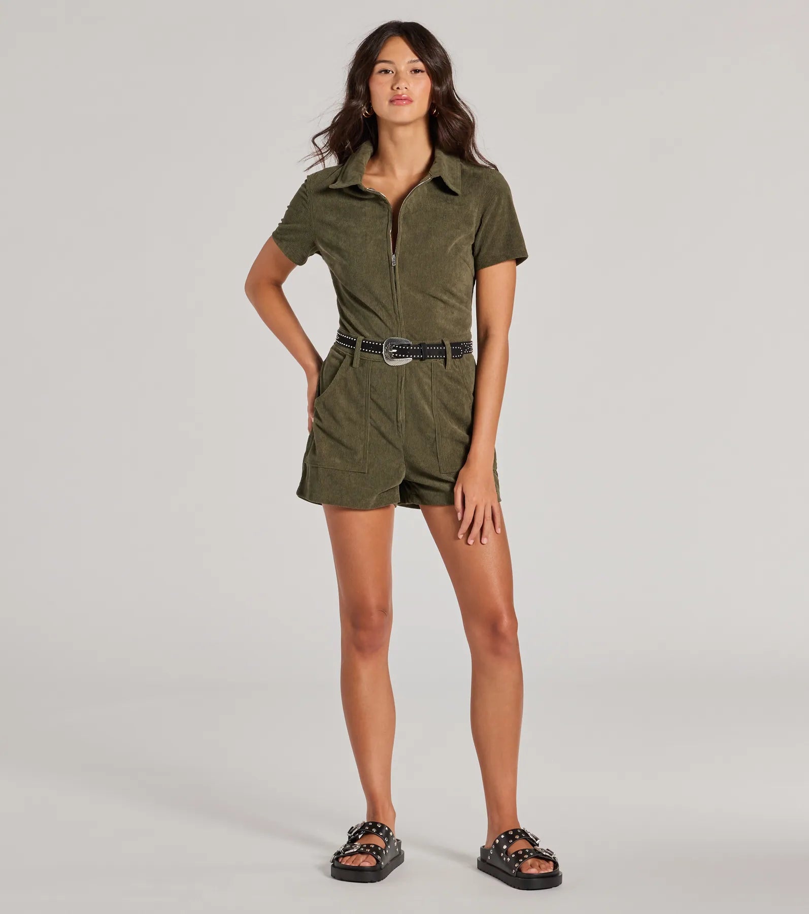 Premium Corduroy Zip-Front Romper - Ultimate Style Upgrade