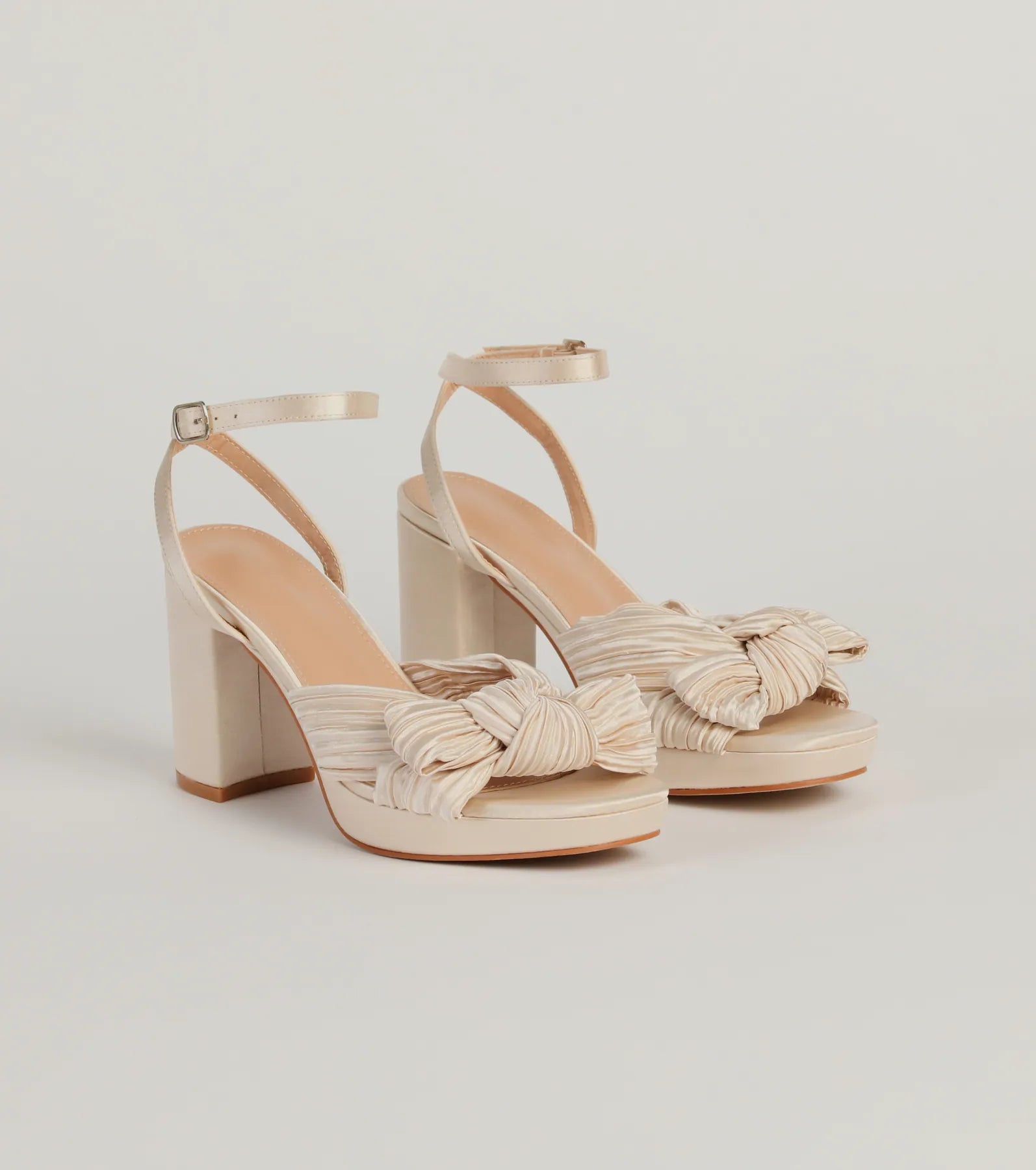 Premium Satin Pleated Bow Block Heels - Ultimate Elegance