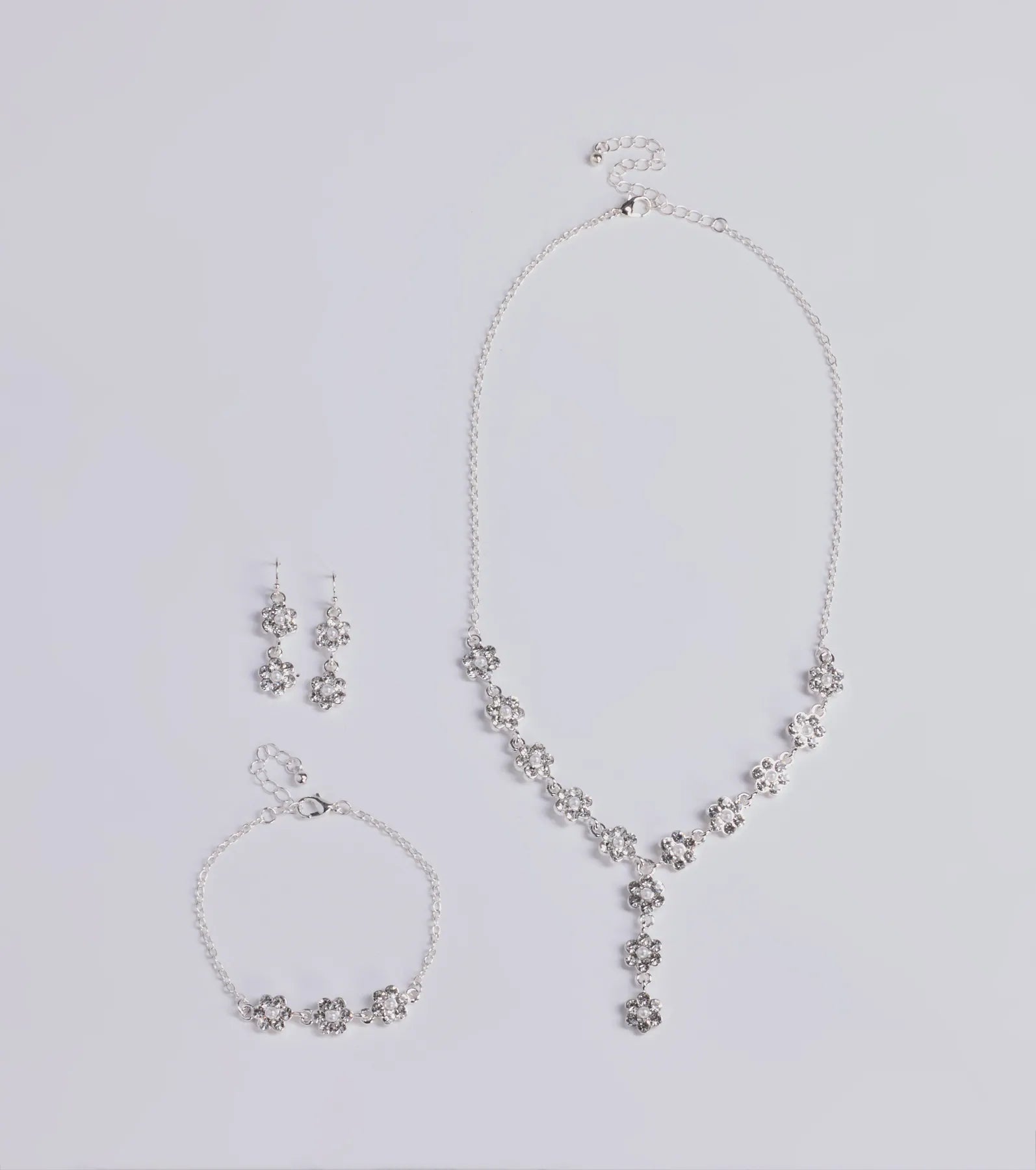 Ultimate Timeless Elegance Floral Rhinestone Pearl Jewelry Set