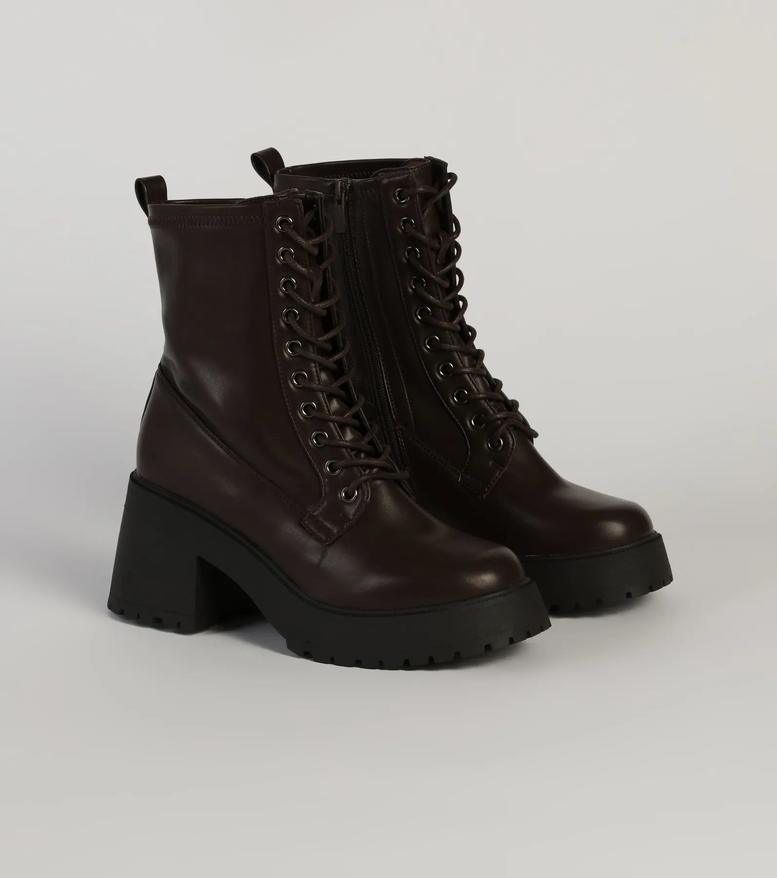 Ultimate Edge Faux Leather Lace-Up Lug Booties