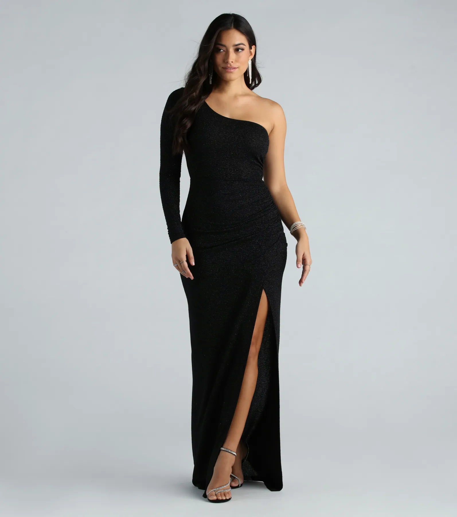 Premium Greta Glitter One-Shoulder Evening Dress