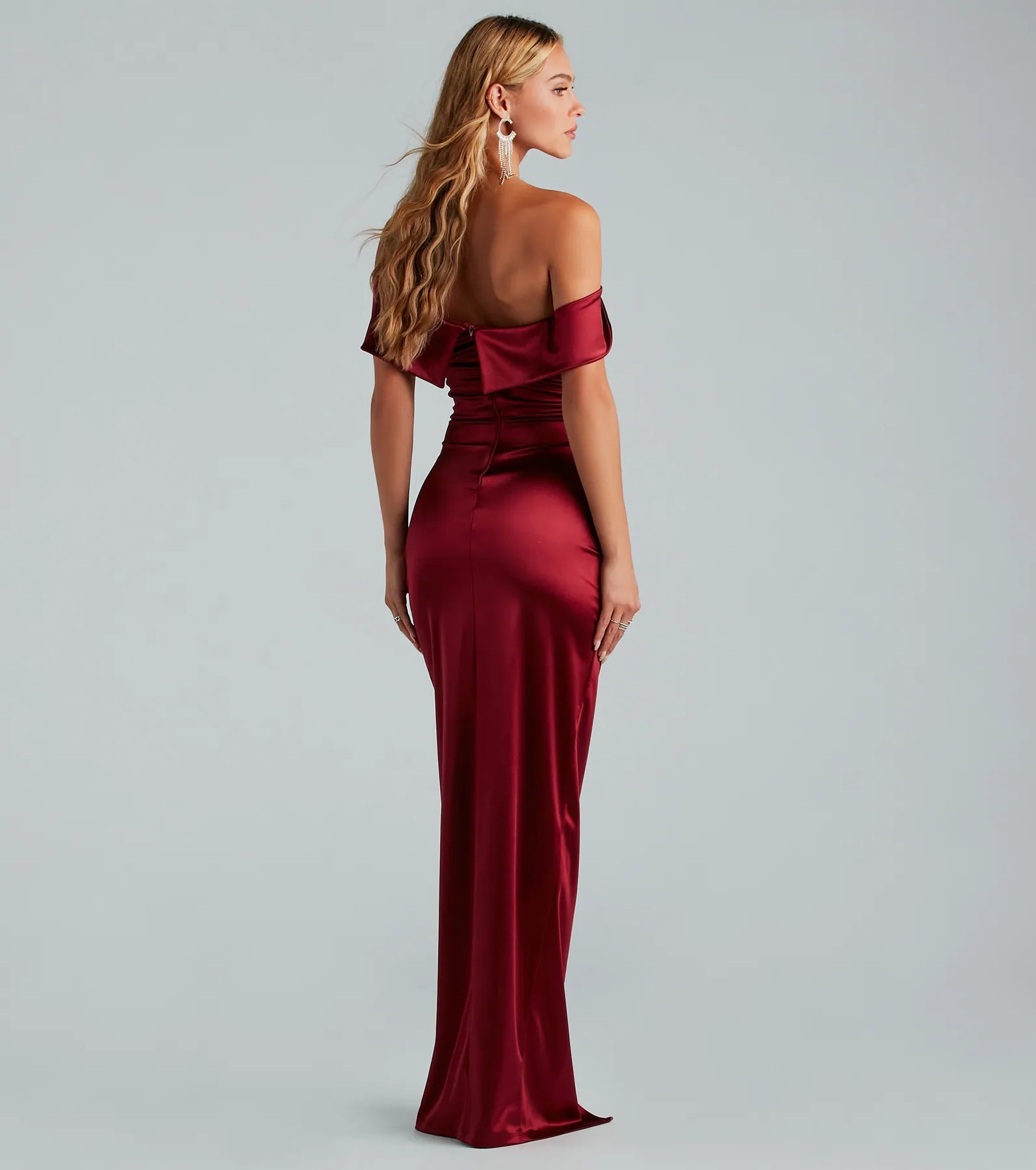 Maeva Premium Satin Off-The-Shoulder Evening Gown