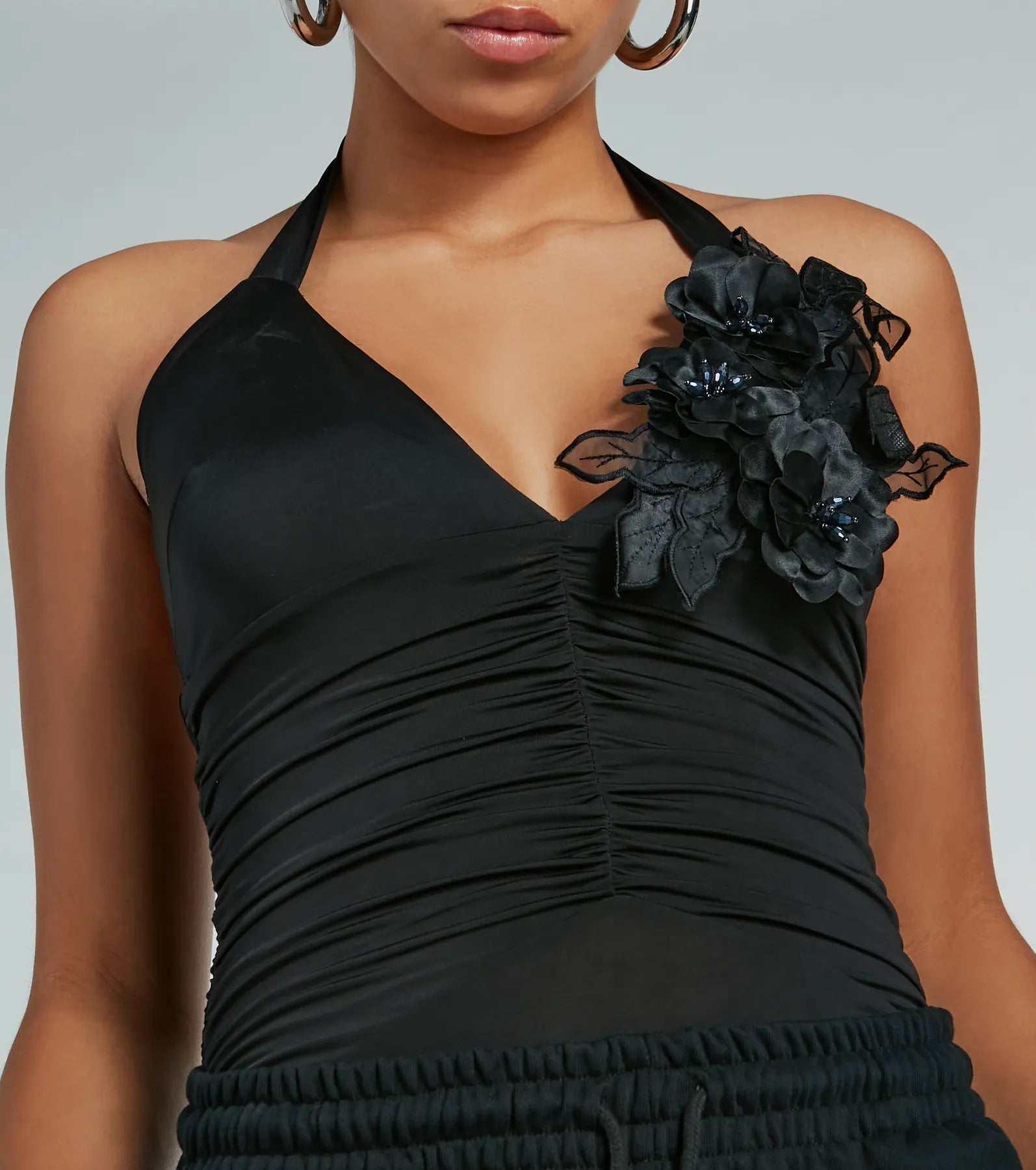 Premium Floral Applique Halter Bodysuit - Ultimate Party Essential