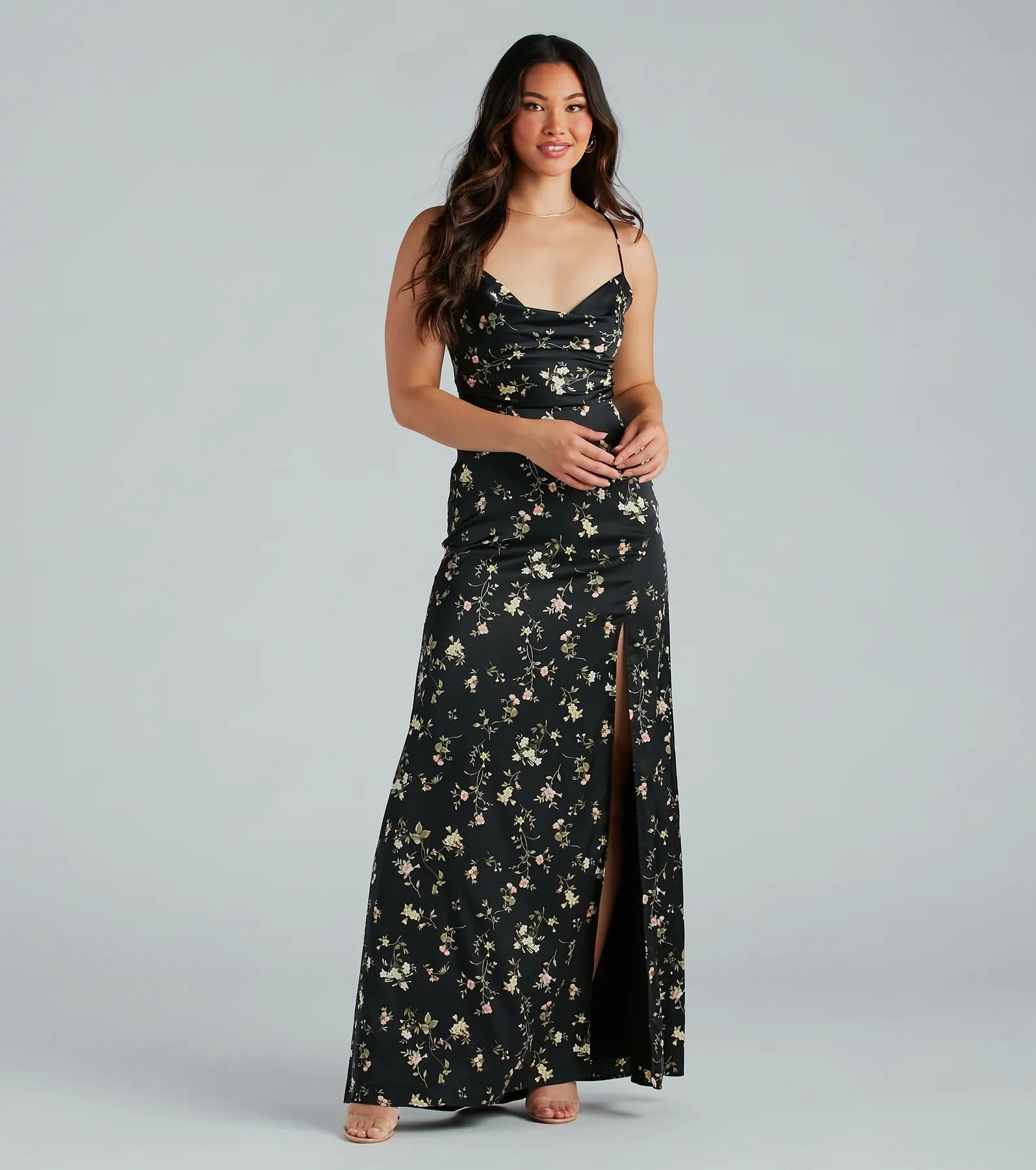 Premium Mackenzie Formal Satin Floral Lace-Up Dress