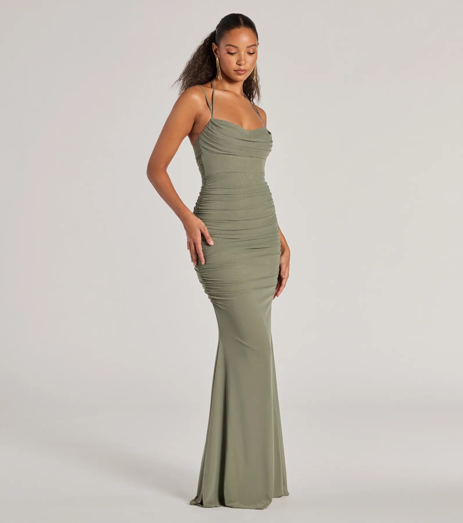 Premium Jae Elegant Mesh Ruched Mermaid Gown