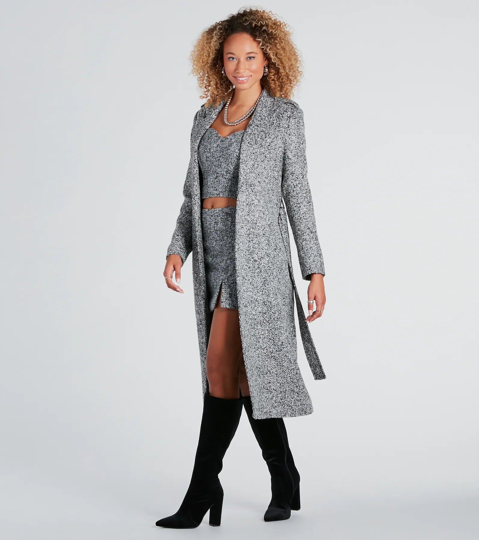 Premium Uptown Girl Tweed Belted Trench Coat - Ultimate Style Statement