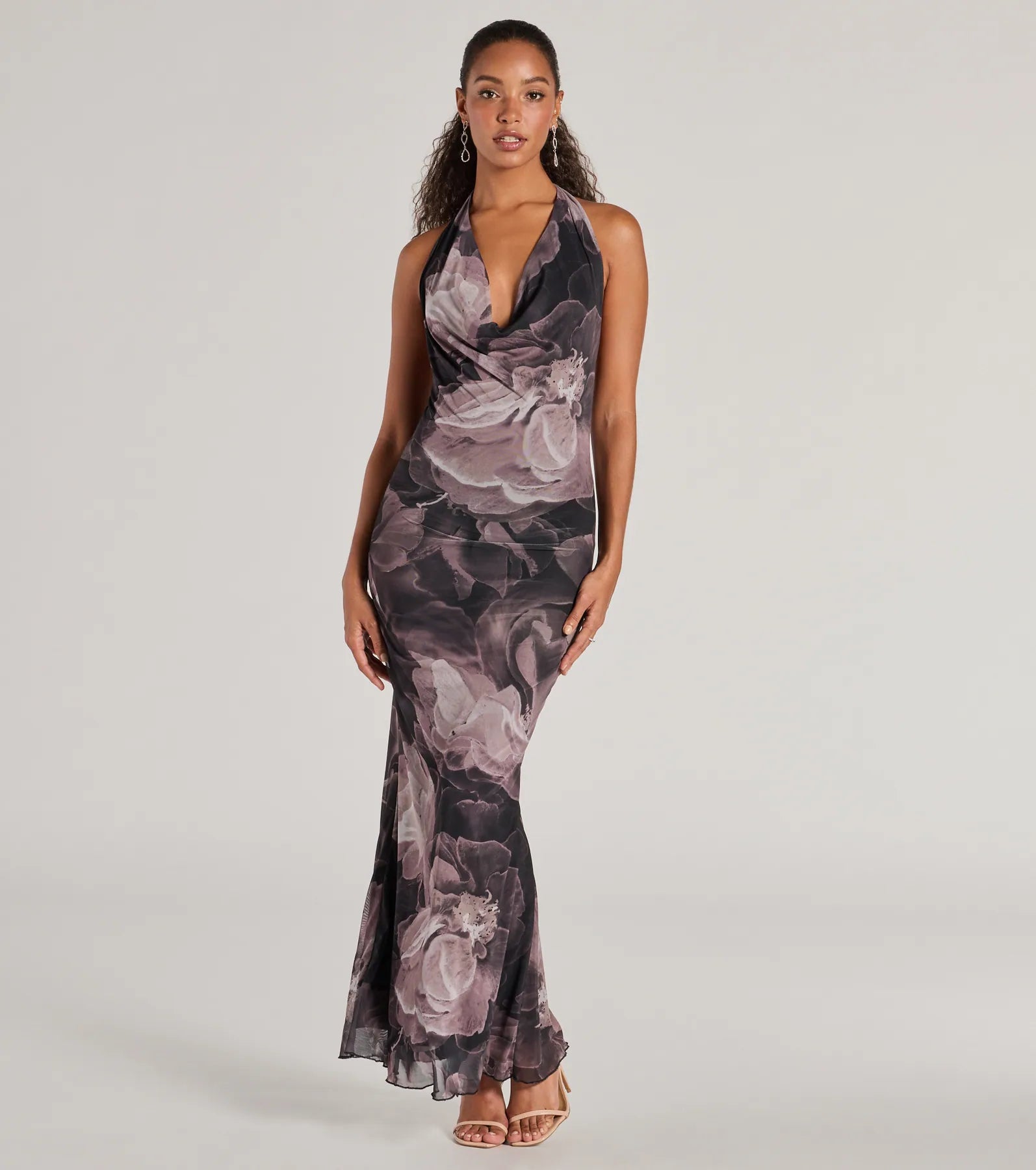 Ultimate Drama Abstract Floral Mesh Maxi Dress