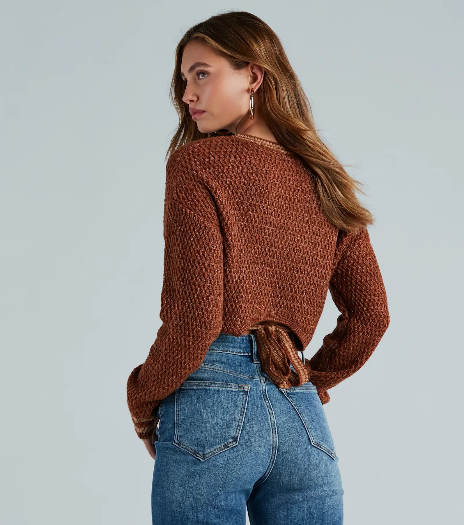 Premium Striped Cable Knit Sweater with Tie-Back Straps