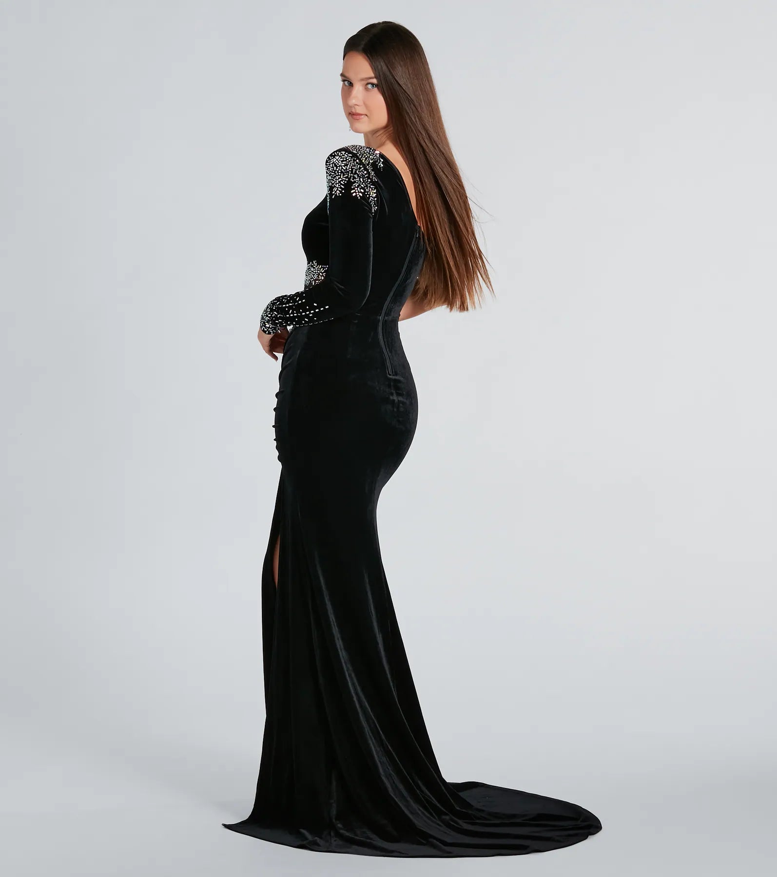 Premium Velvet Mermaid Gown with Rhinestone Details