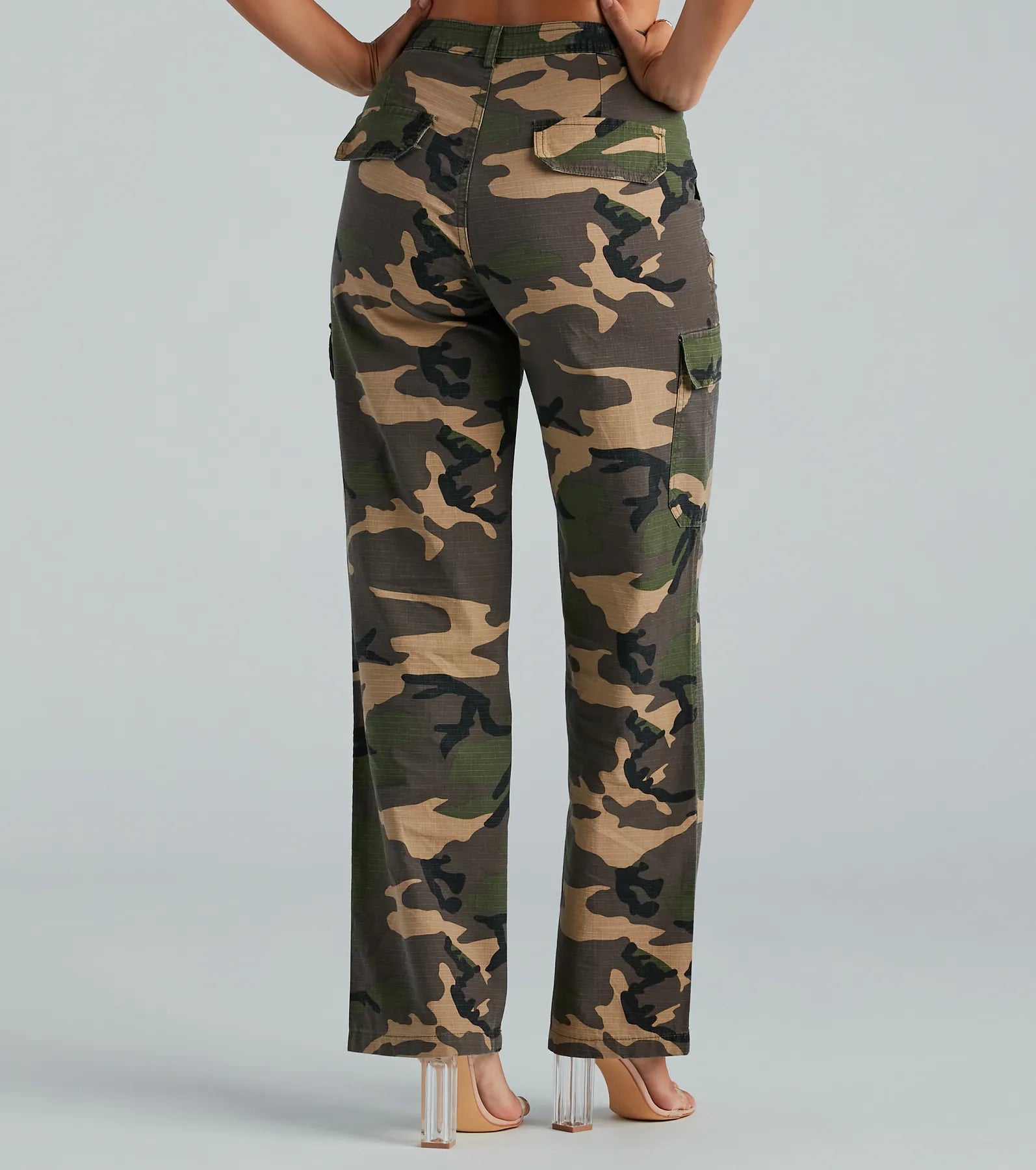 Premium Camo Cargo Pants – Ultimate High-Rise Wide-Leg Style