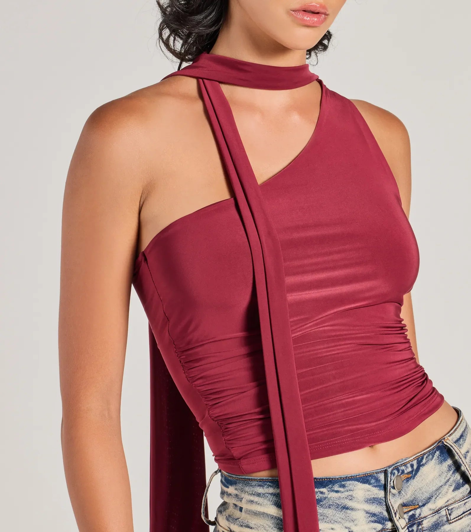 Ultimate It-Girl One-Shoulder Knit Top with Neck Tie