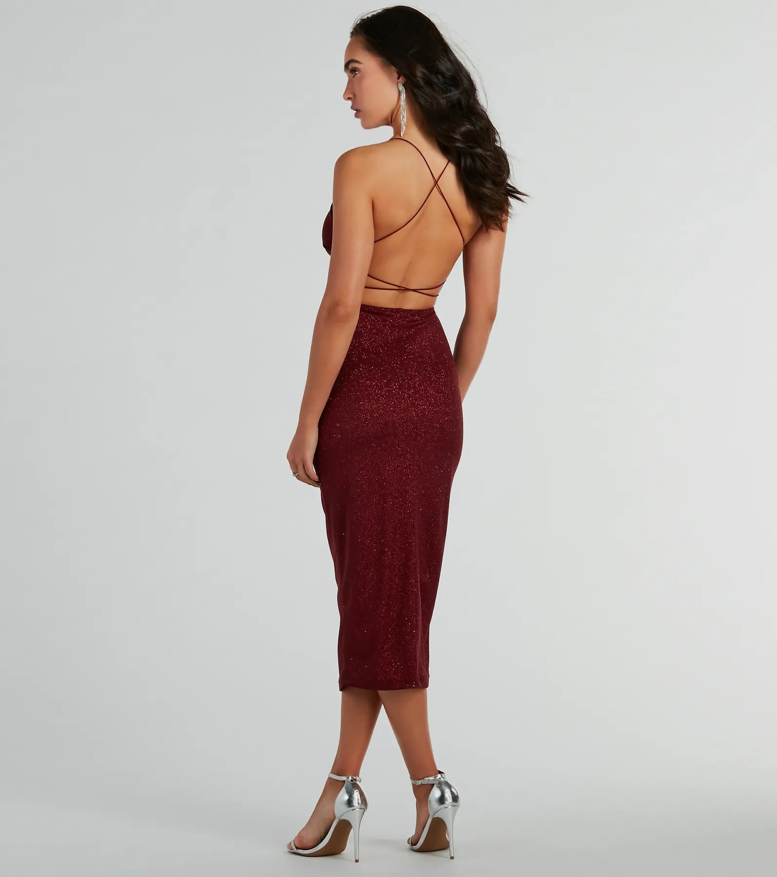 Premium Lynn Strappy Back Glitter Midi Dress - Ultimate Elegance