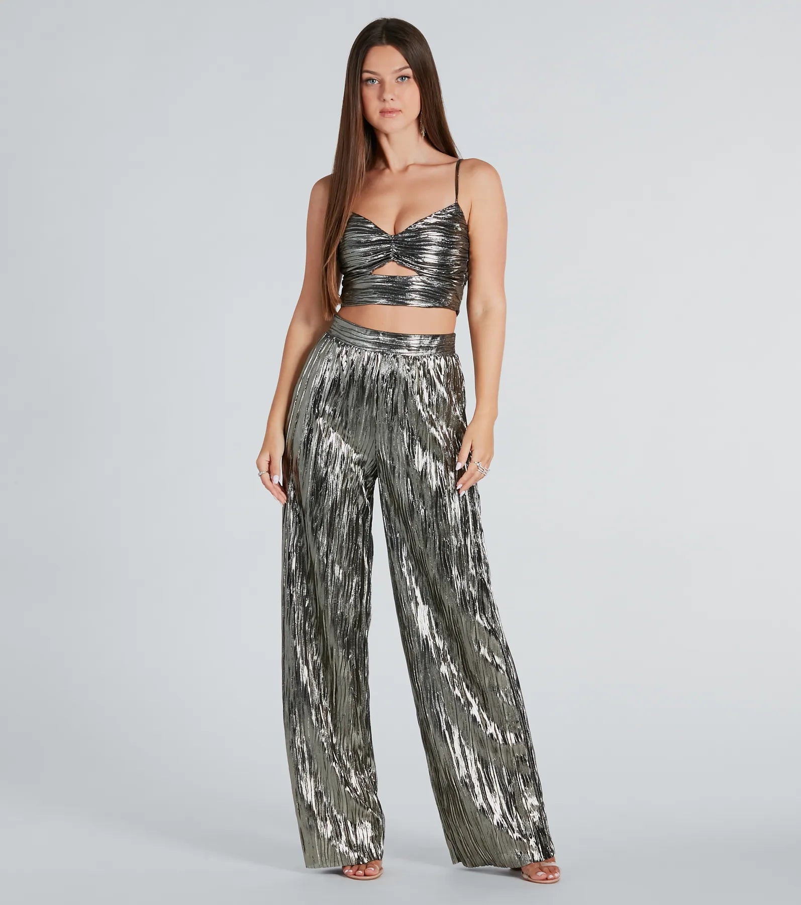 Premium Metallic Plisse Wide-Leg Pants - Dare to Impress