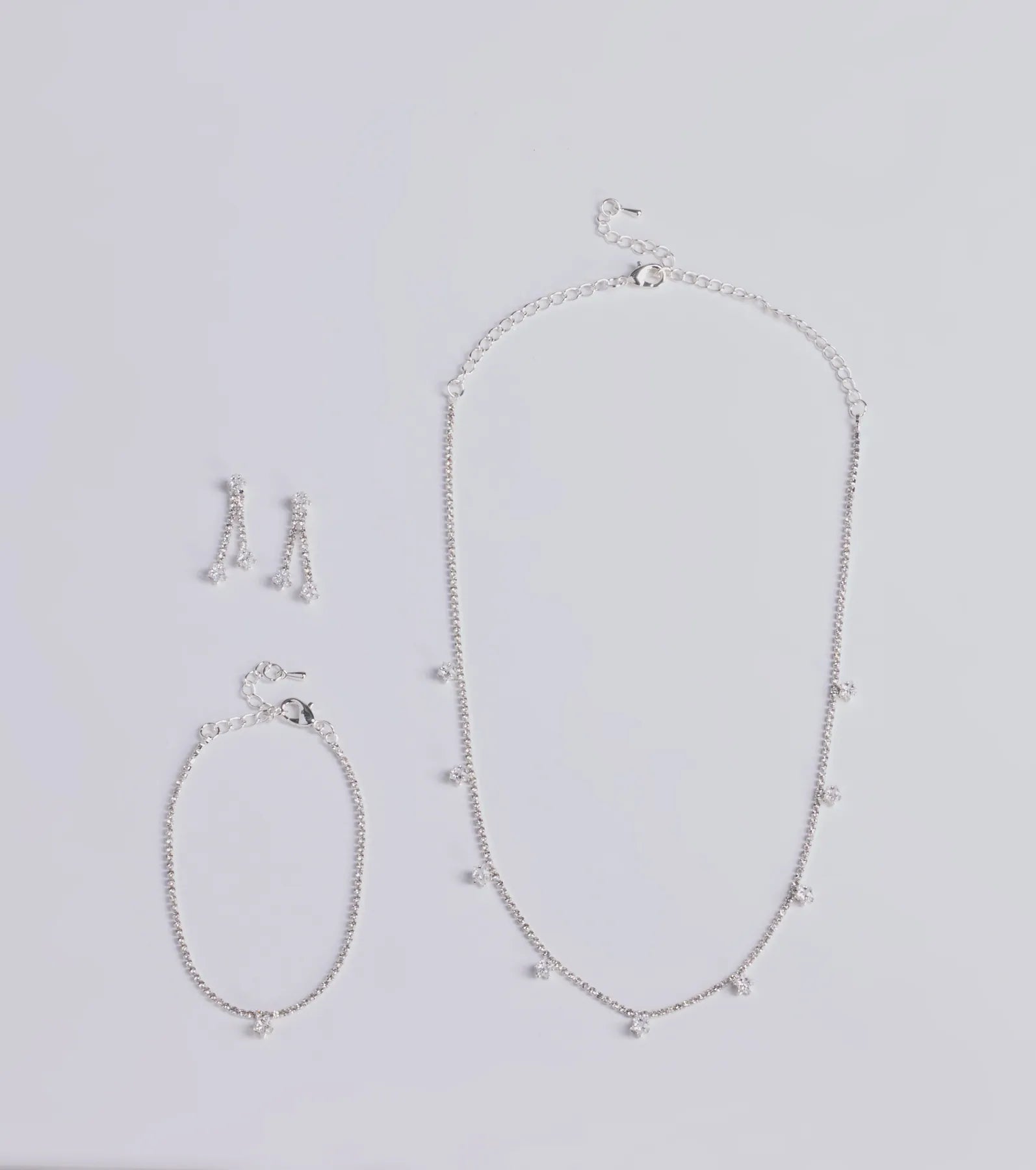 Premium Luxe Icon Cubic Zirconia Jewelry Set - Necklace, Earrings & Bracelet