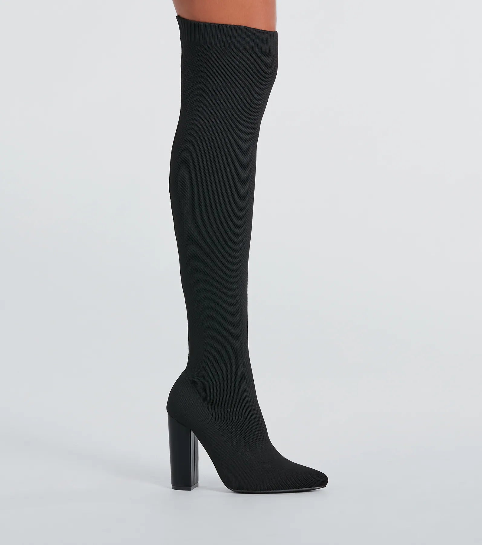 Premium Knit Thigh-High Block Heel Boots for Women