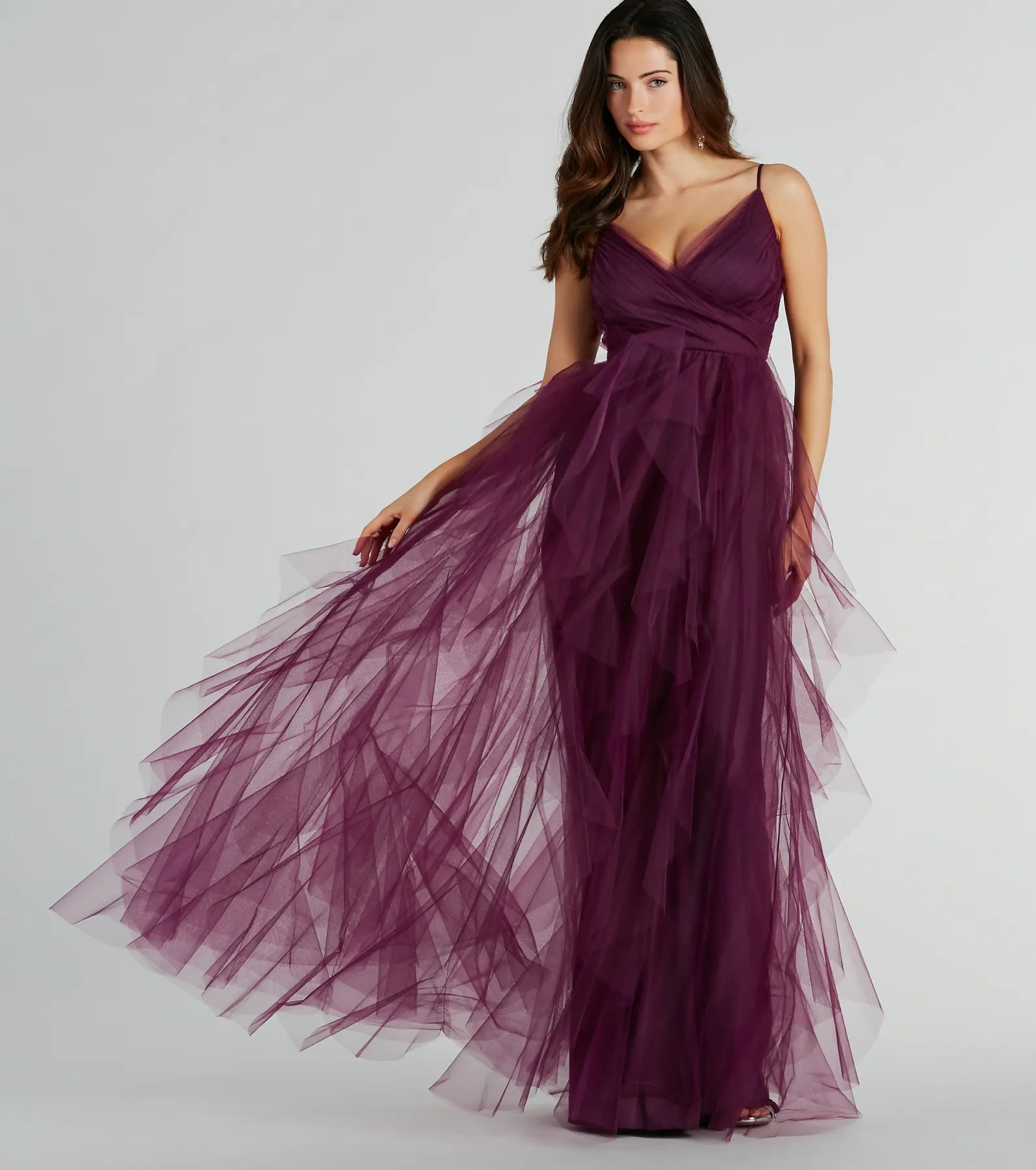 Premium Hadley V-Neck Ruffled Tulle Gown for Elegant Evenings