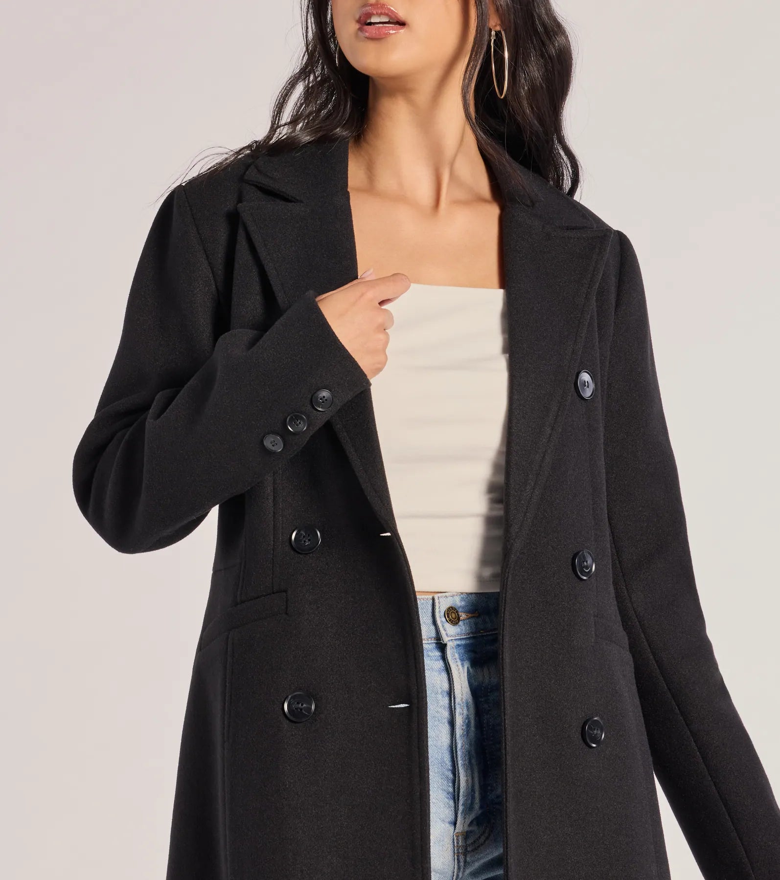 Premium Double-Breasted Faux Wool Trench Coat - Ultimate Sophistication