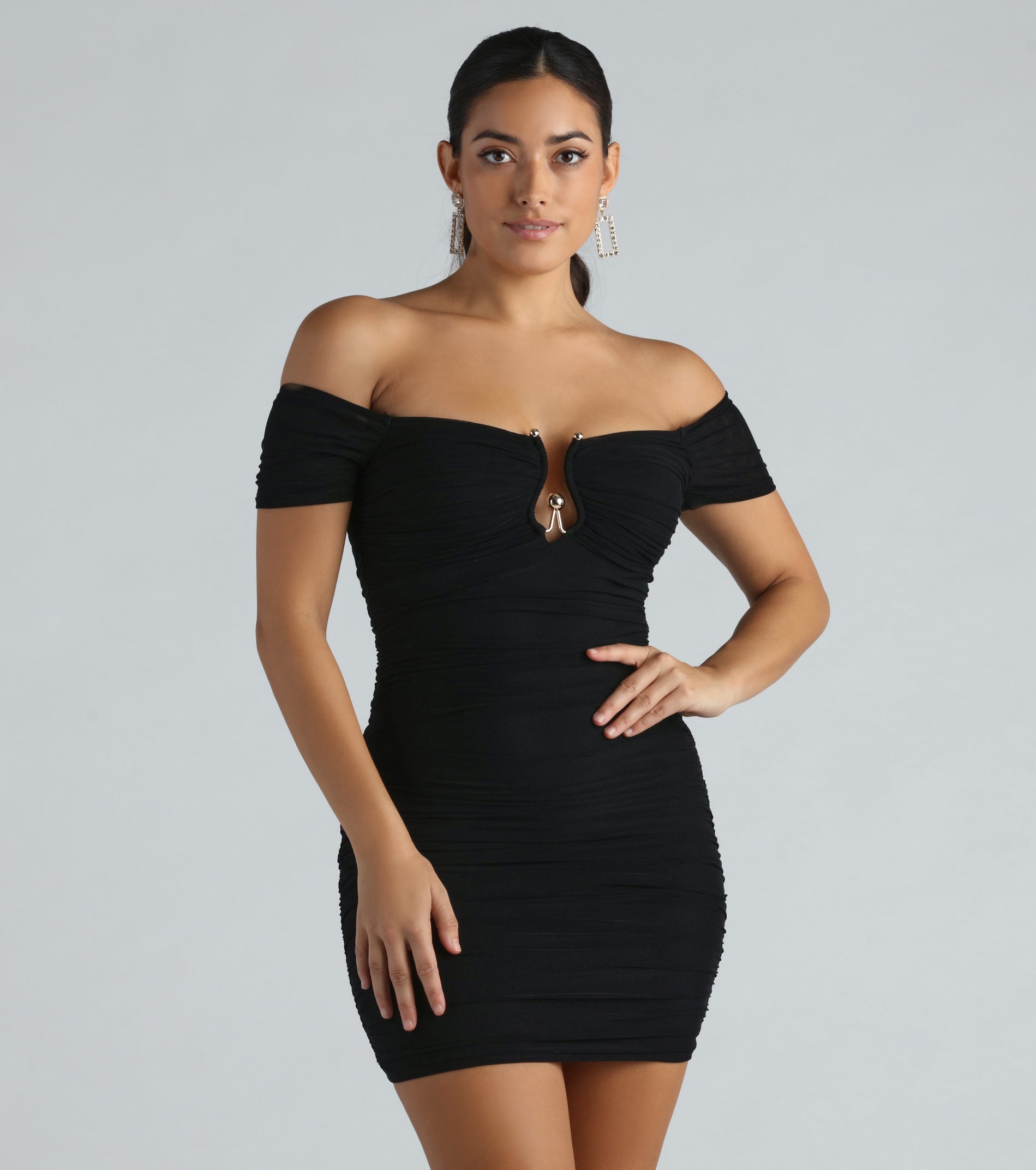 Ultimate Show Off Mesh Off-The-Shoulder Mini Dress