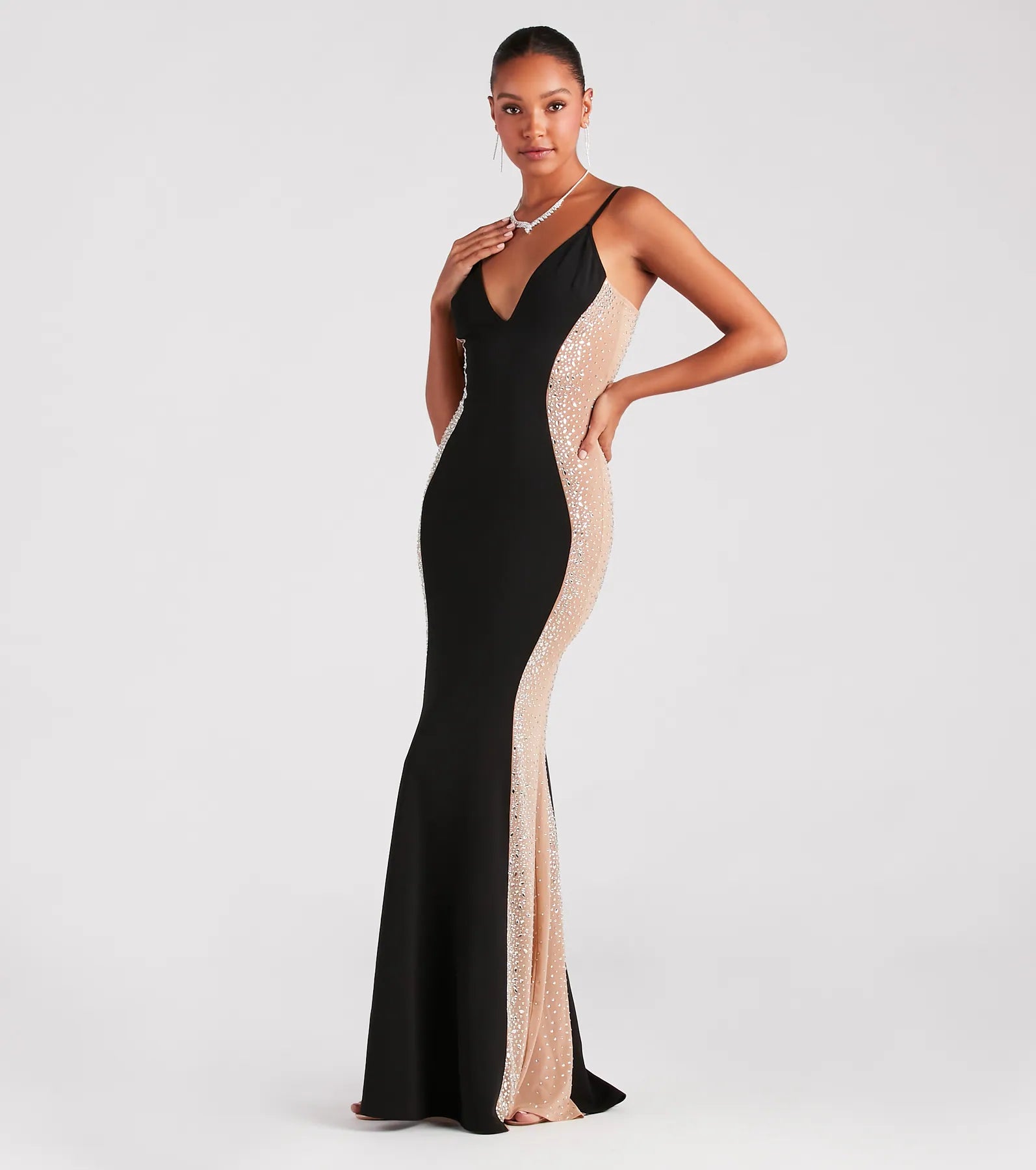 Premium Jemma Rhinestone Sheer Mesh Mermaid Gown