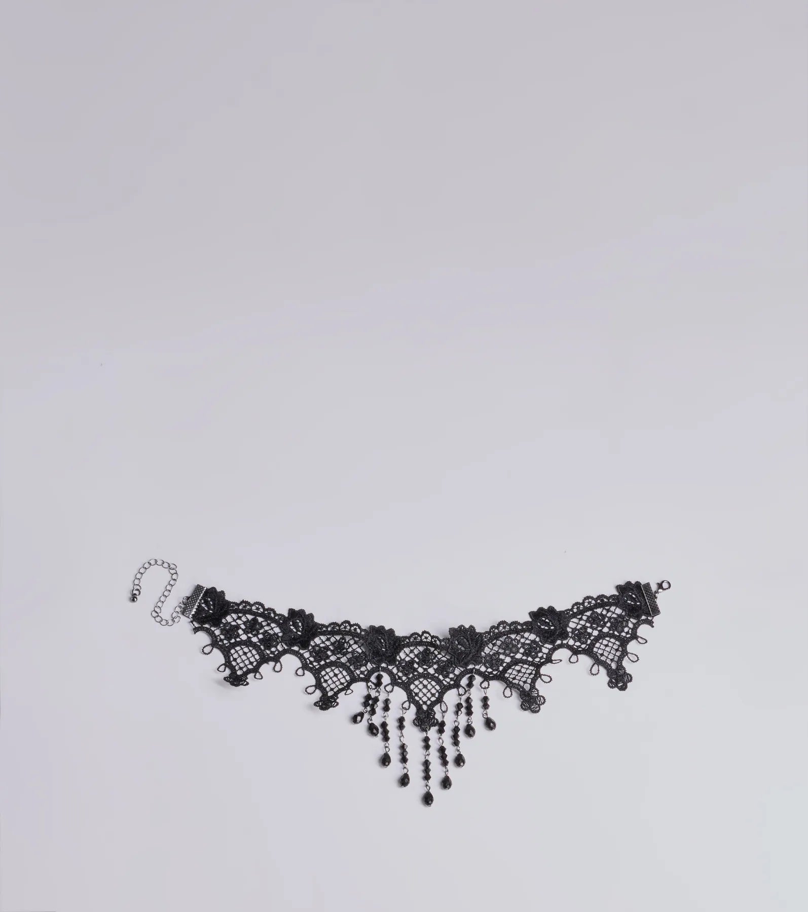 Elegant Lace Crochet Choker with Beaded Fringe