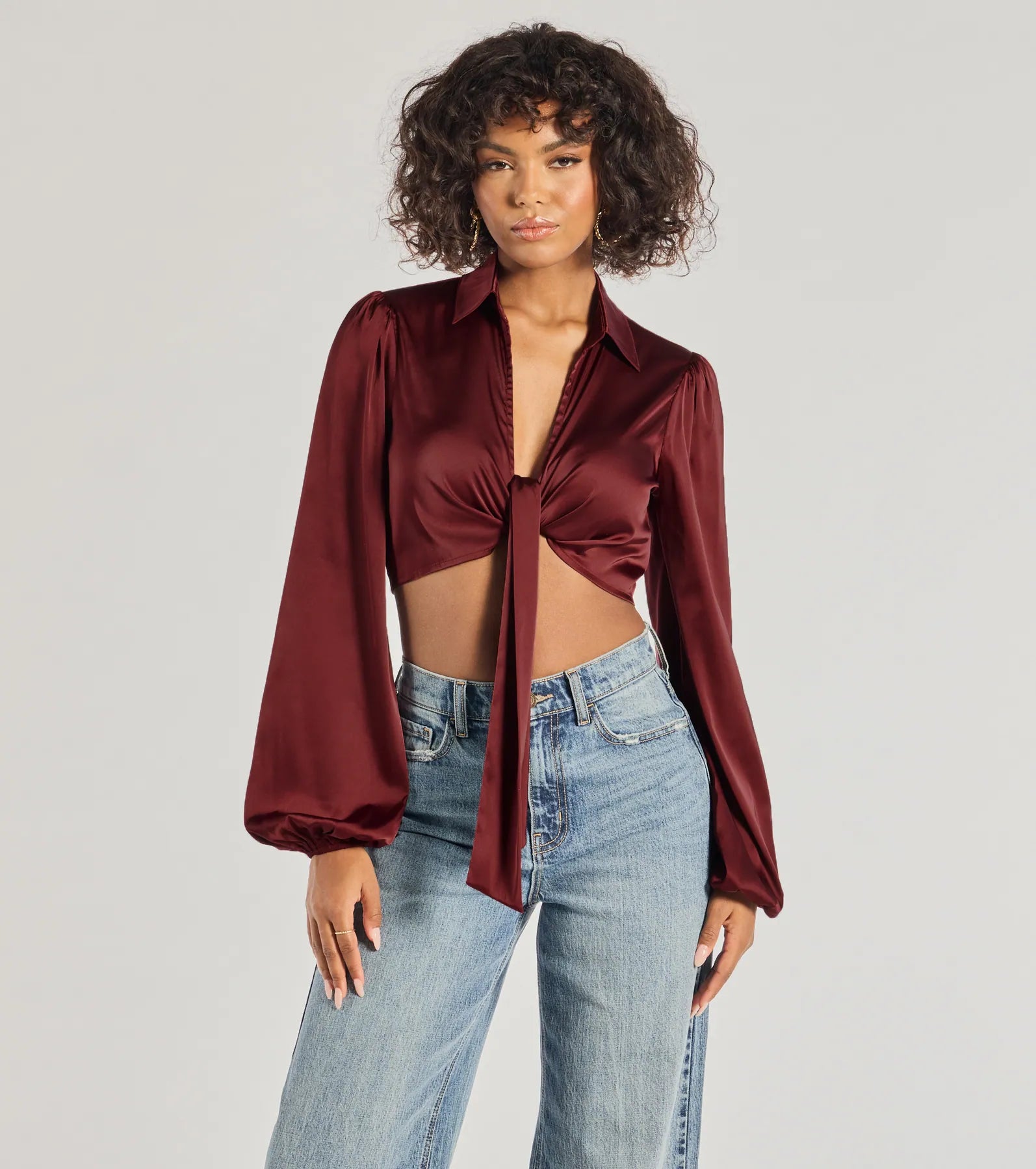 Premium Satin Tie-Front Crop Top - Sleek & Stylish